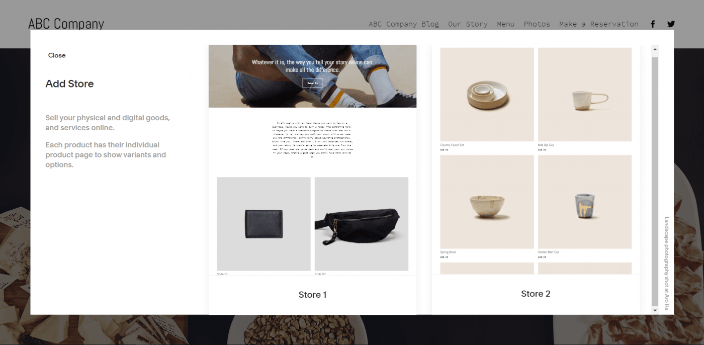 Squarespace add store