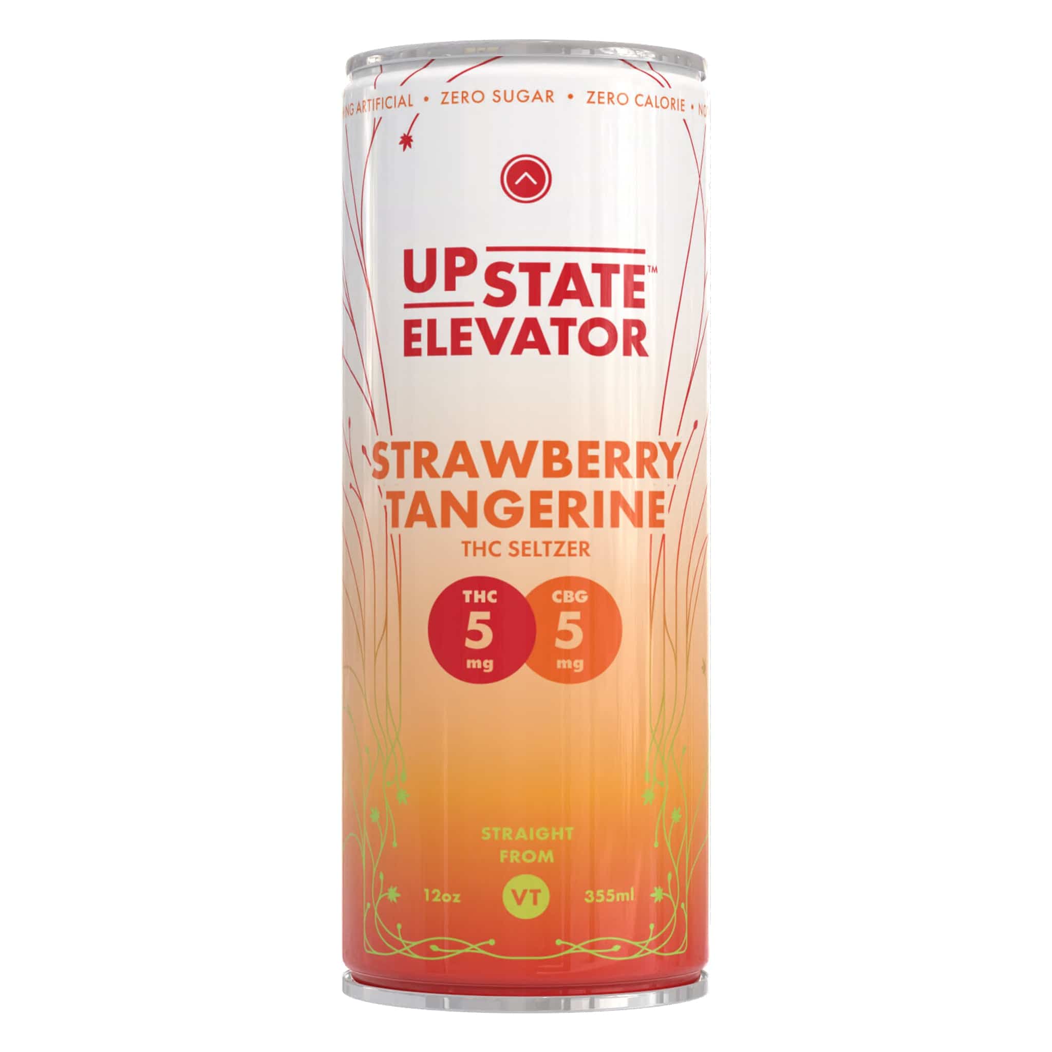Upstate Elevator Strawberry Tangerine THC Seltzer can, 5mg THC and 5mg CBG