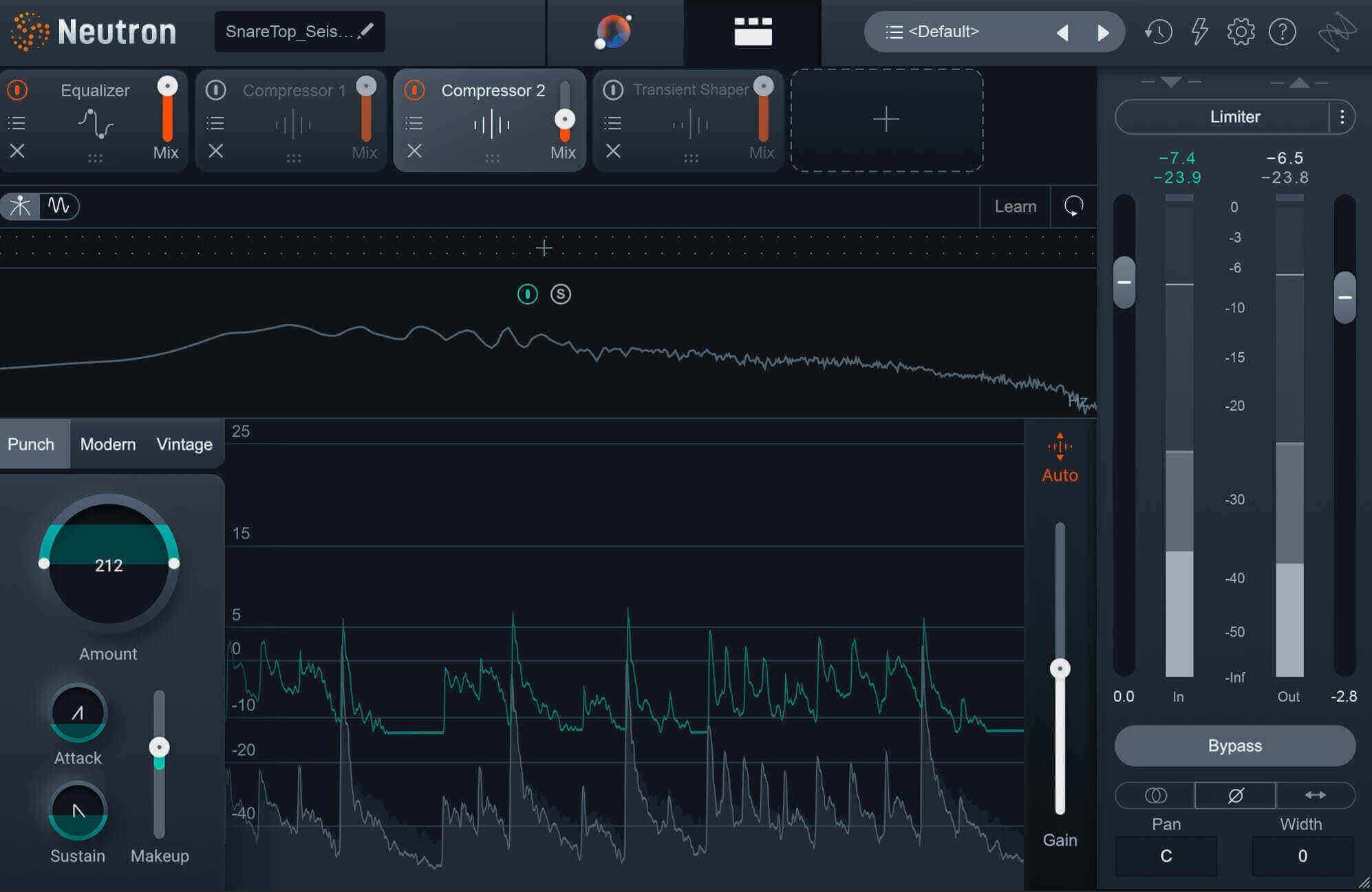Using Neutron's Punch mode on the snare for impact