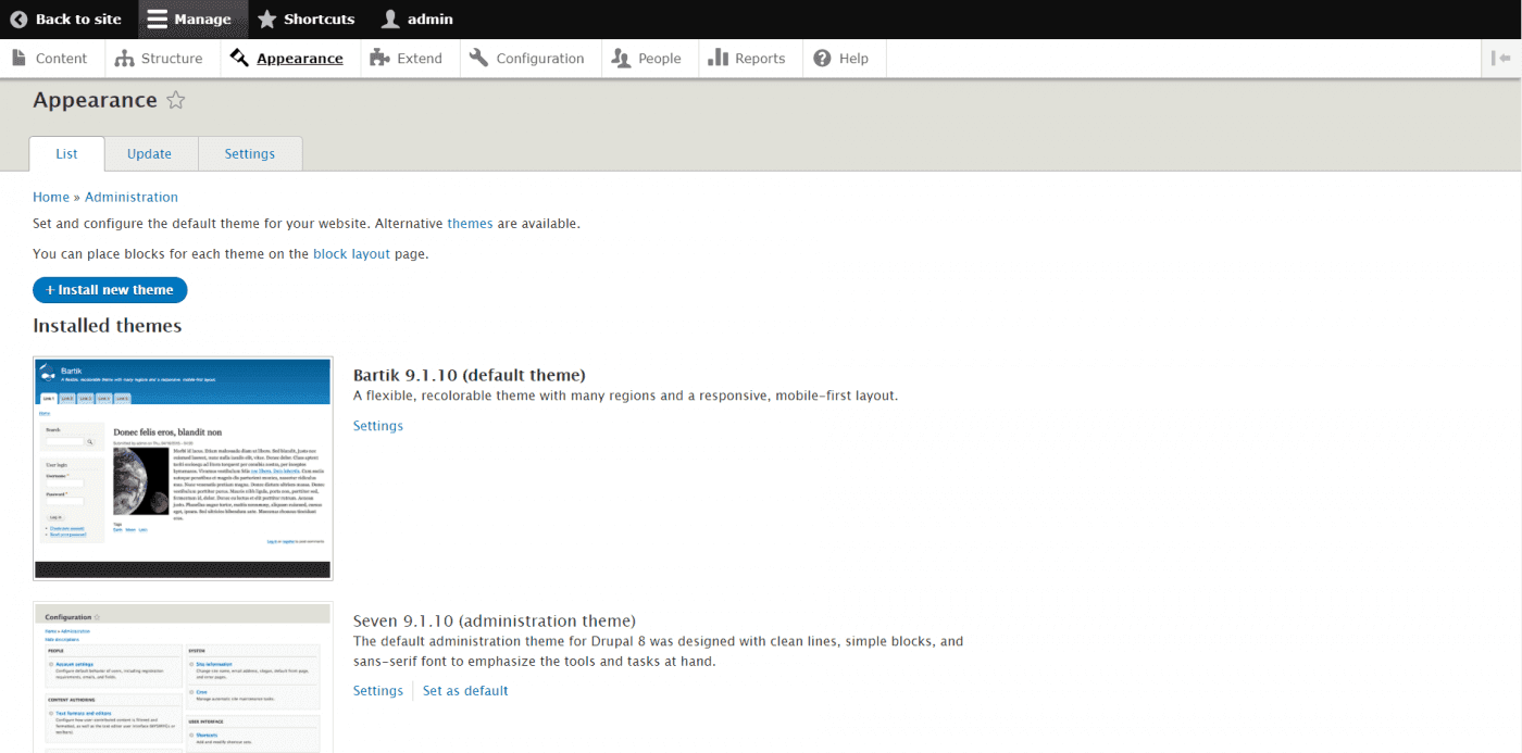 Drupal vs WordPress: Drupal theme install