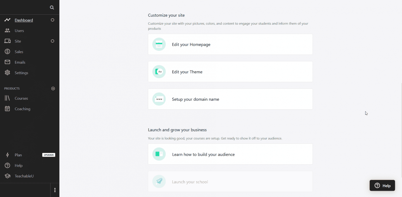 Teachable dashboard