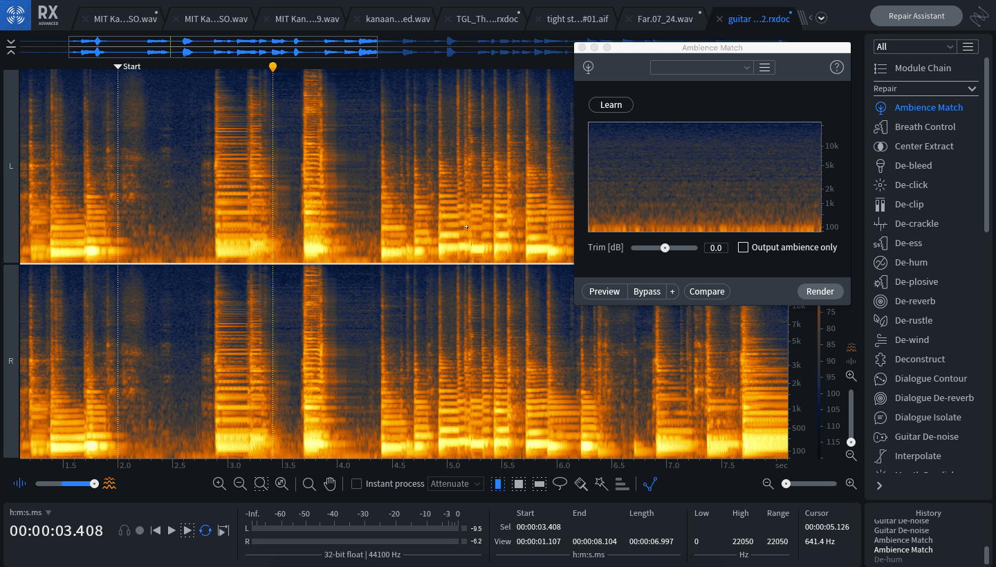 Guitar De-noise, Squeak, Ambience Match