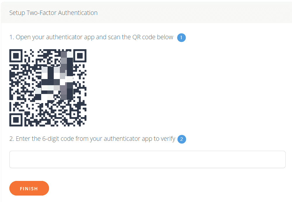 Two-factor authentication setup: Scan QR code