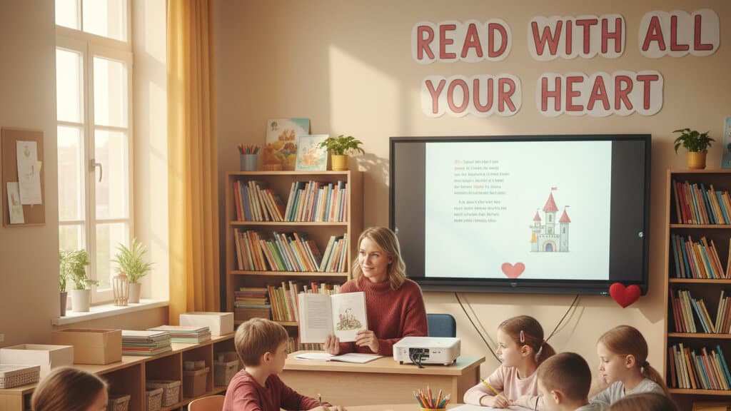 Teacher reading out loud to her class