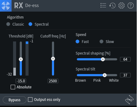 Use RX's De-esser module to soften guitar sounds