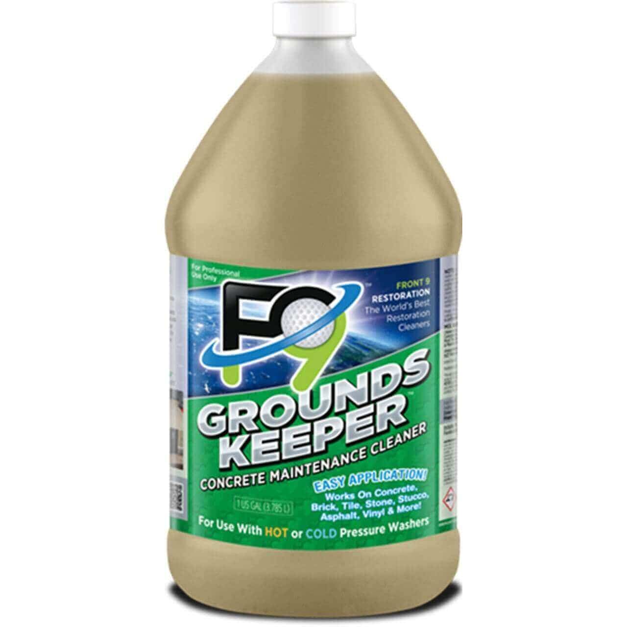 F9 Groundskeeper concrete cleaner gallon jug