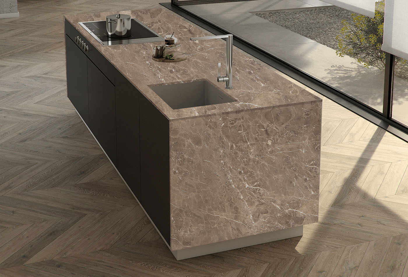Sonic Brown Marble Installation UK - Worktop & Splashbacks