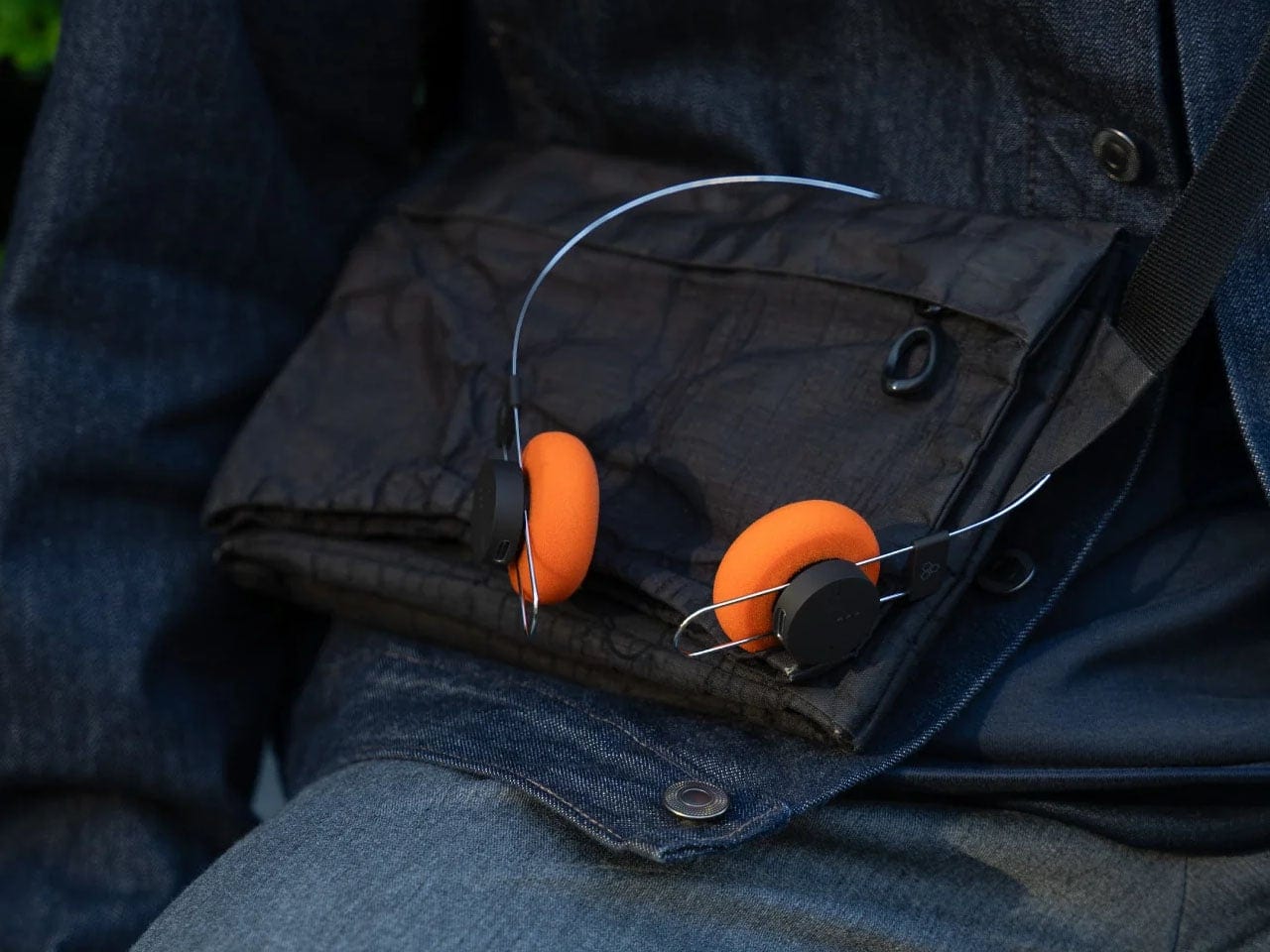Final Porta headphones with orange ear pads and retro-inspired styling