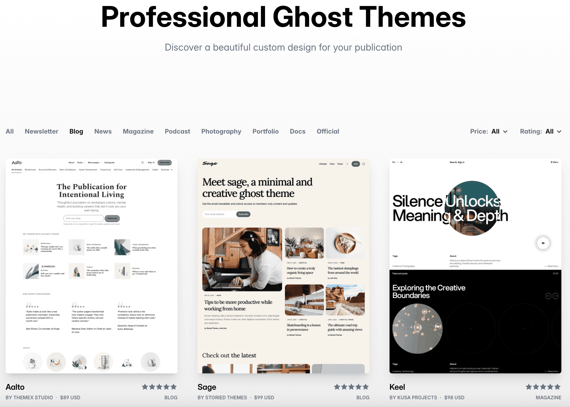 Ghost's theme marketplace