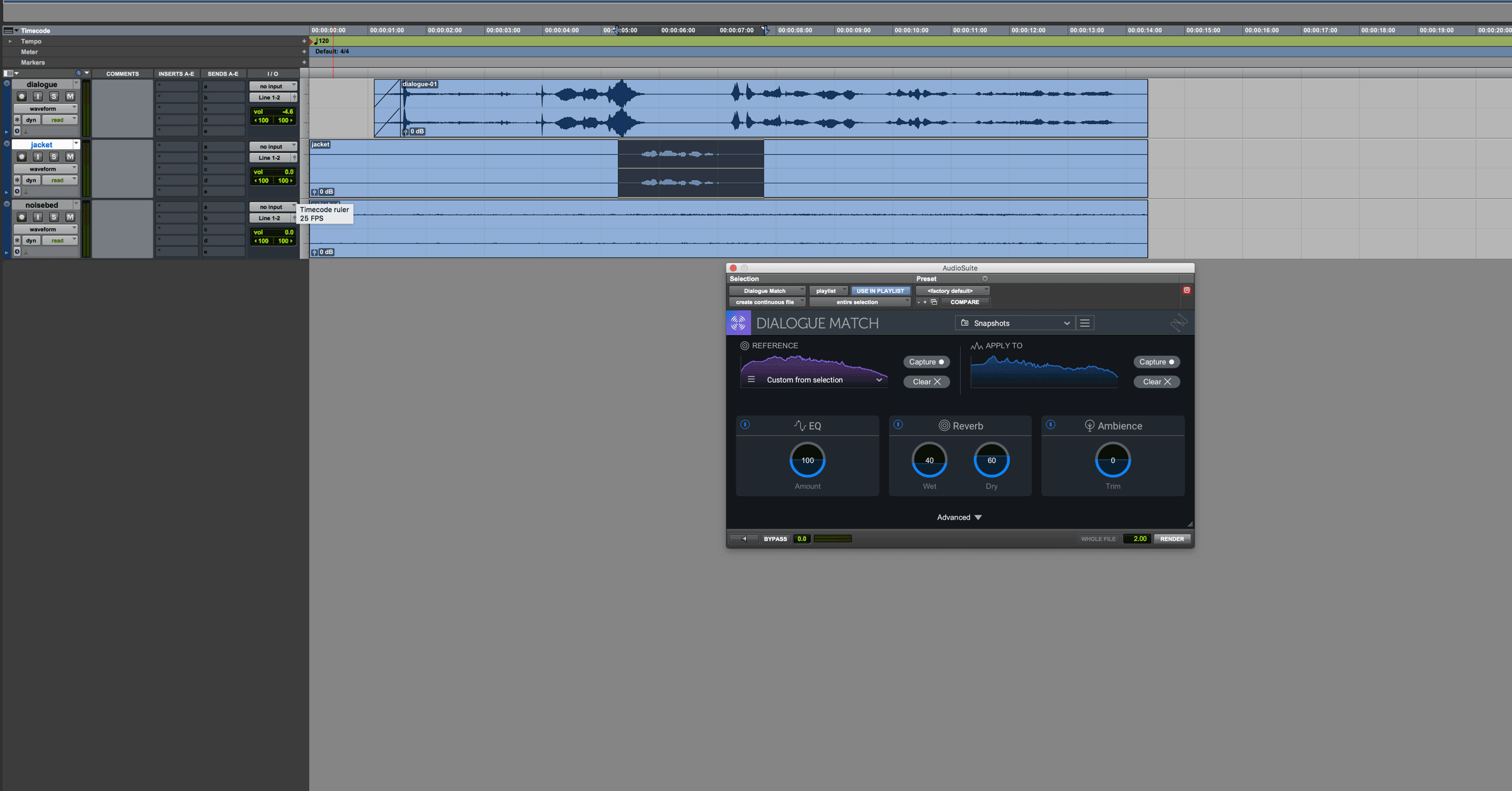 Dialogue Match with processing region selected