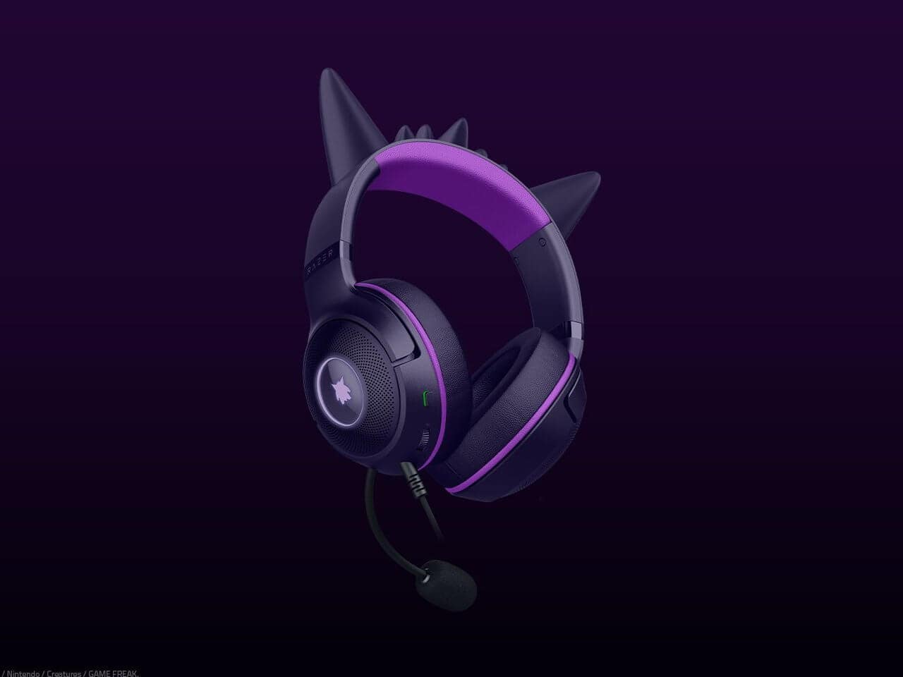 Detailed view of Gengar-themed design elements on the earcups