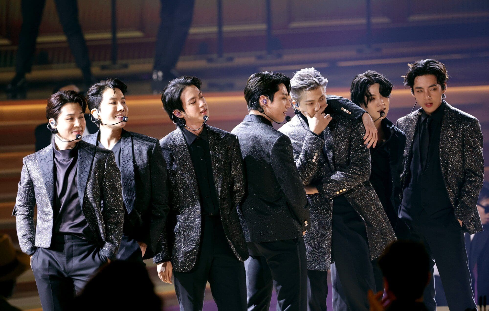 BTS perform onstage during the 64th Annual GRAMMY Awards at in 2022