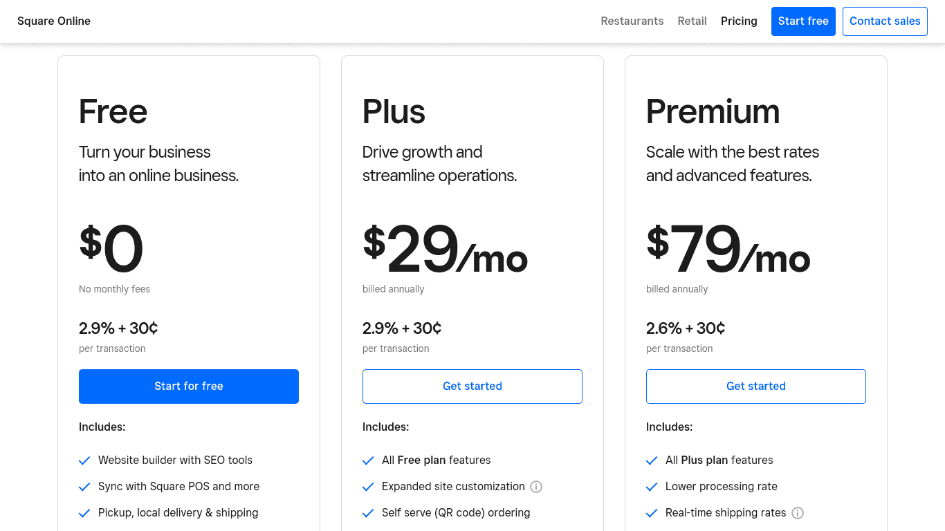 Square pricing
