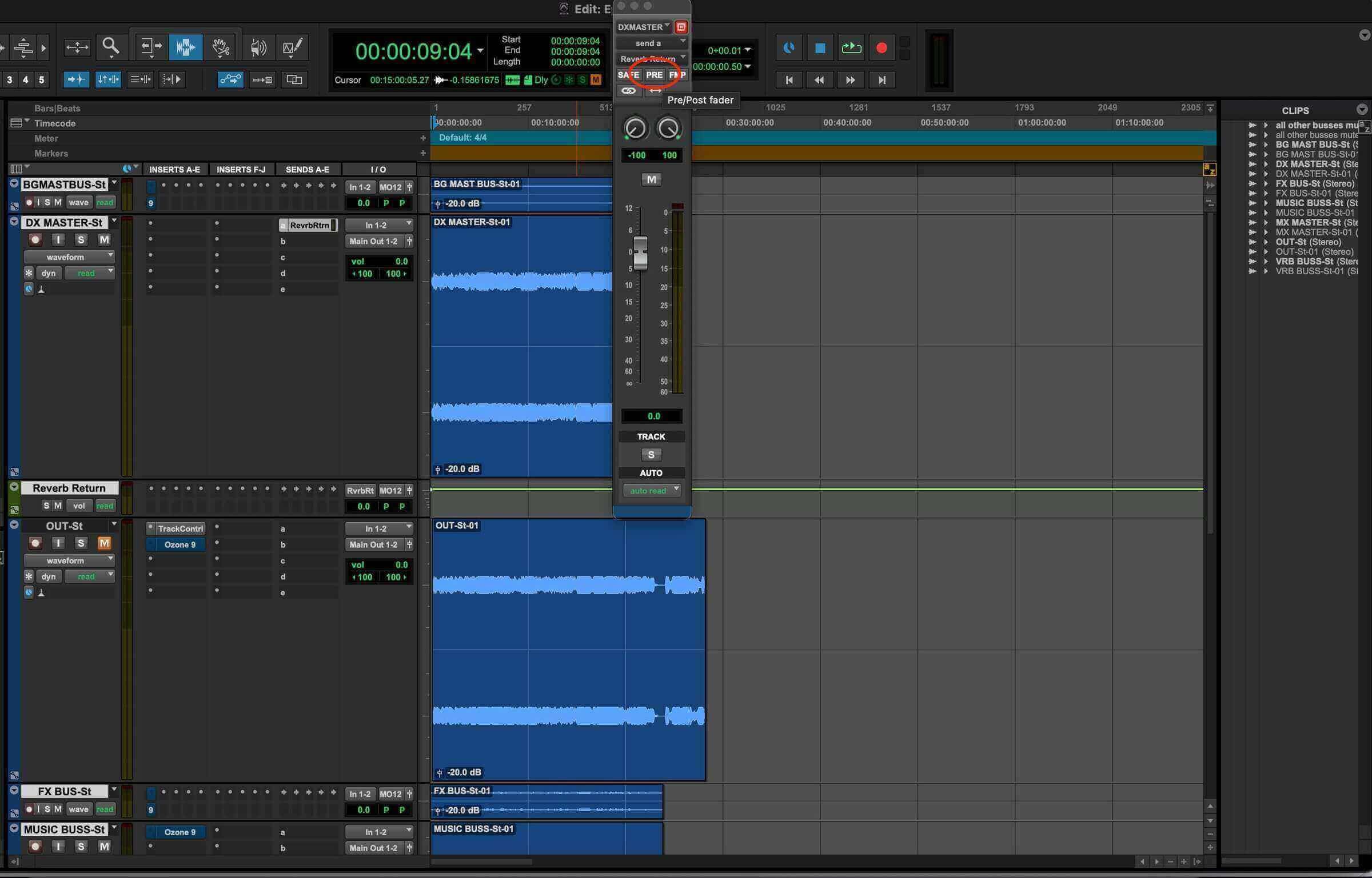 Pro Tools send menu
