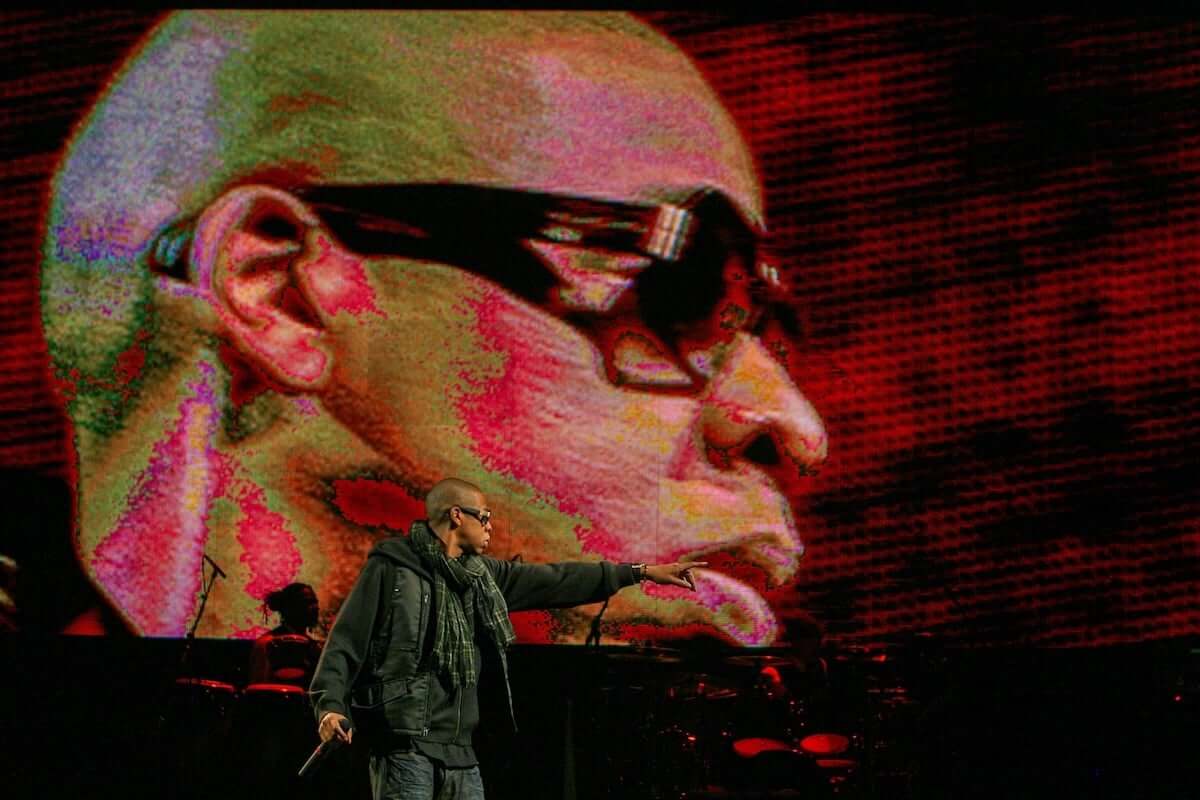 Jay-Z rocking the main stage at Glastonbury Festival, 2004.