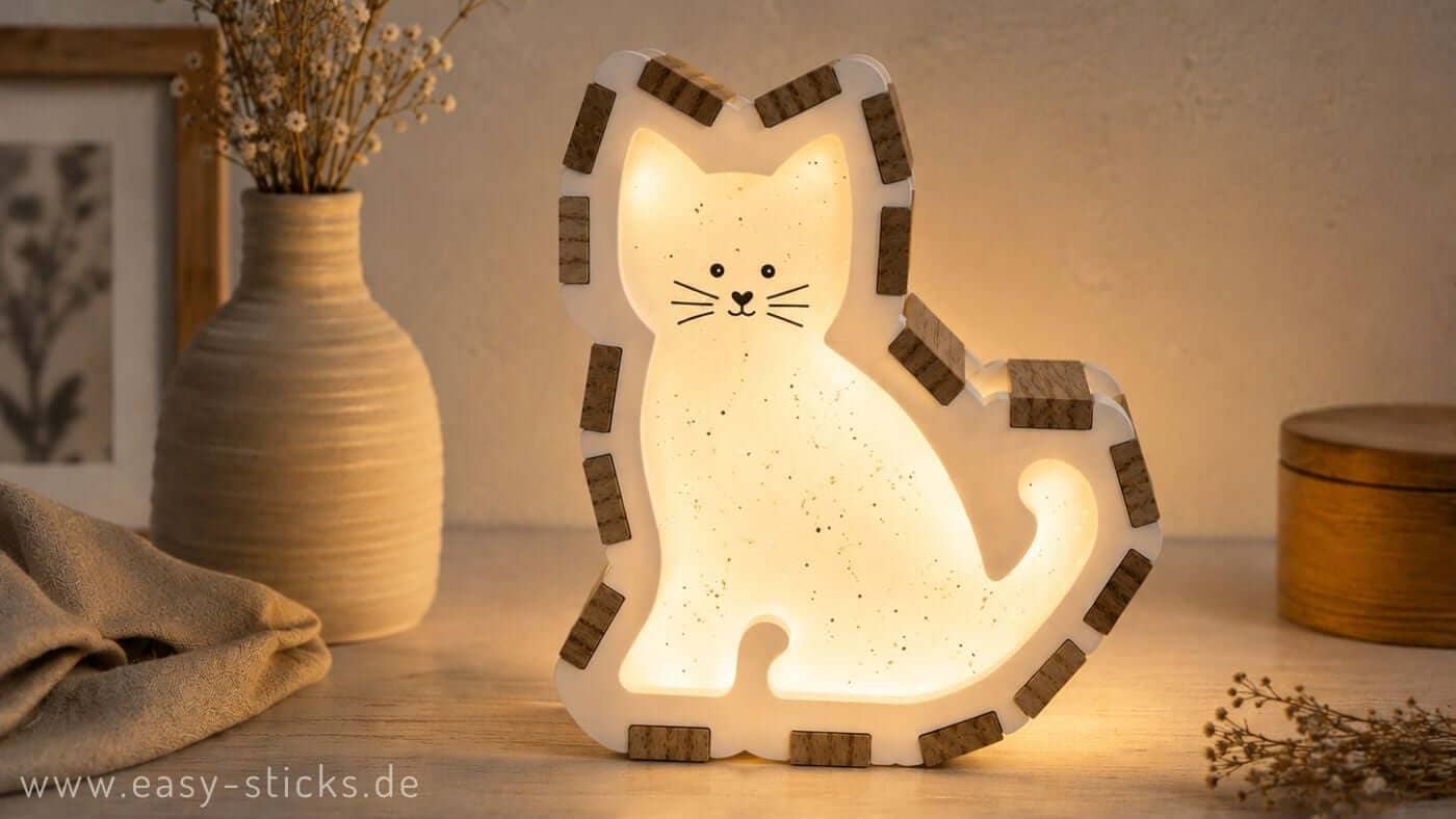 Dekofigur basteln – Katze aus Gießmasse & Easy-Sticks