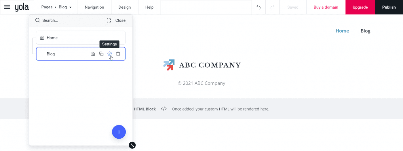 How to create a blog on Yola: blog settings DropInBlog