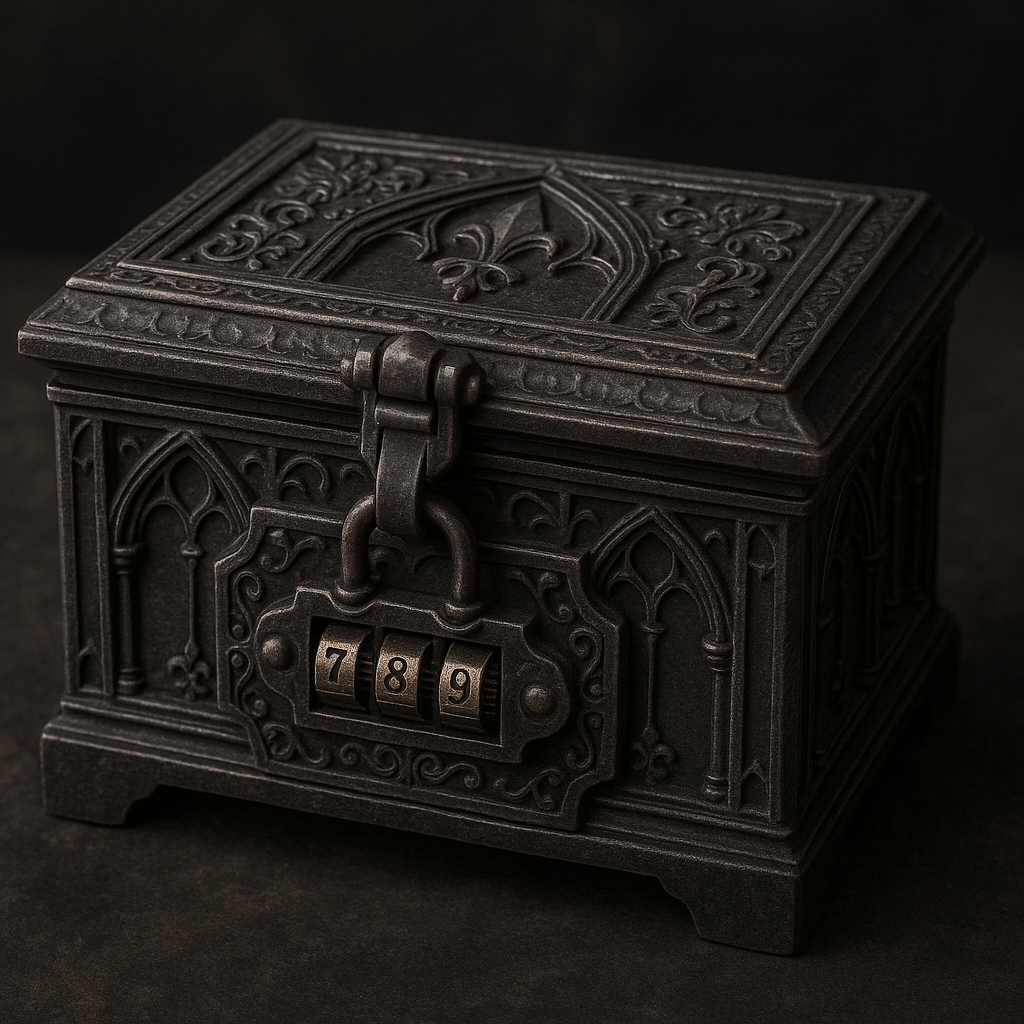 A lock box, Gothic style, with a 3 code combination lock.