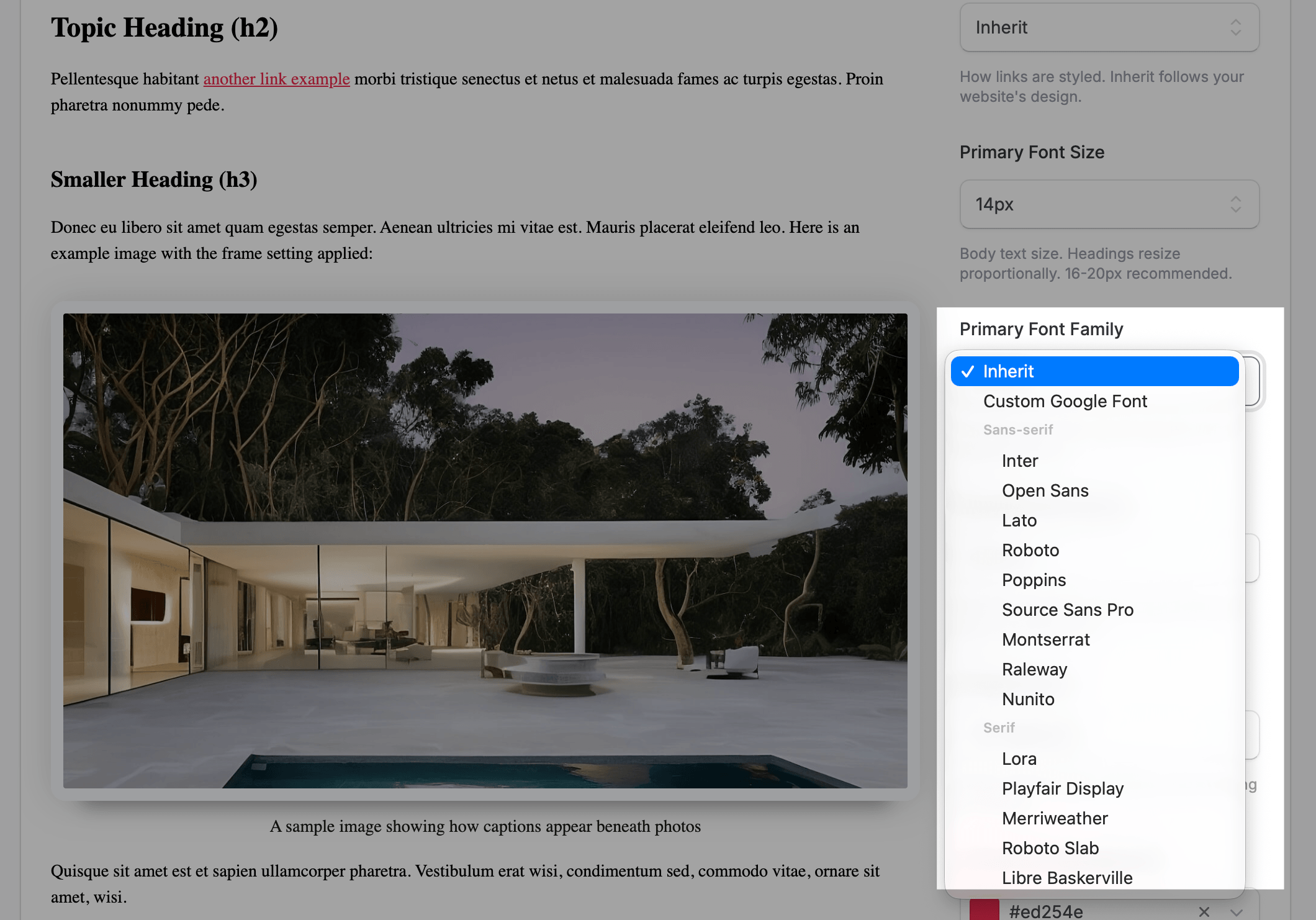 Changing font family in DropInBlog Design Customizations section