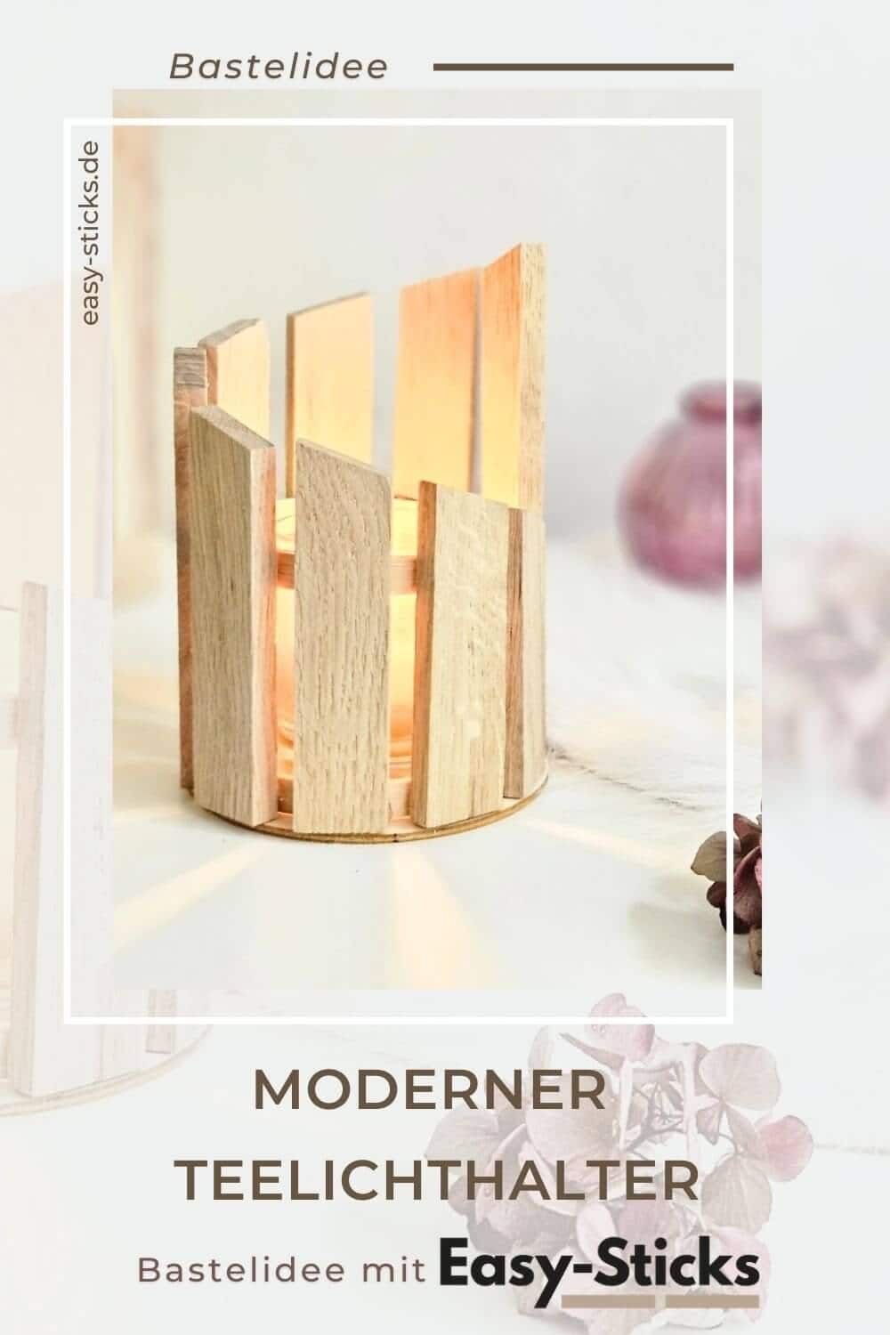 Bastelidee mit Holzklötzchen: Moderner Teelichthalter
