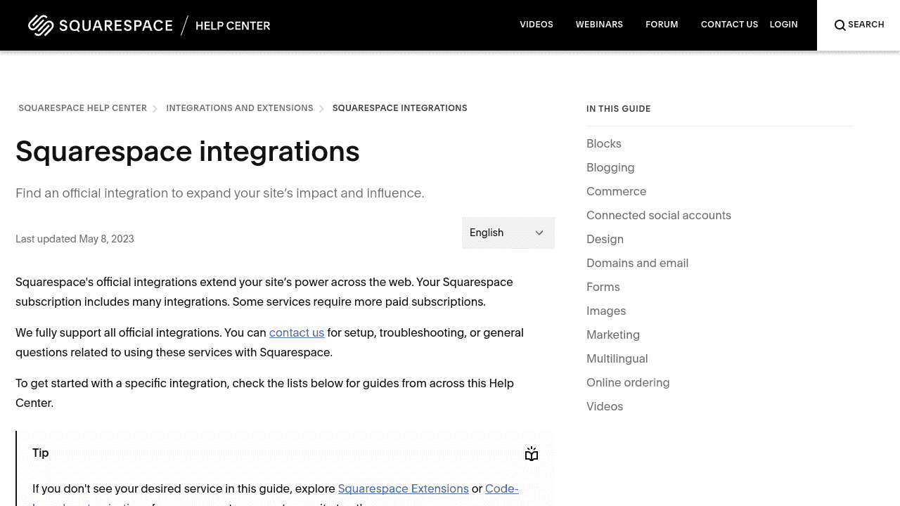 Squarespace integrations