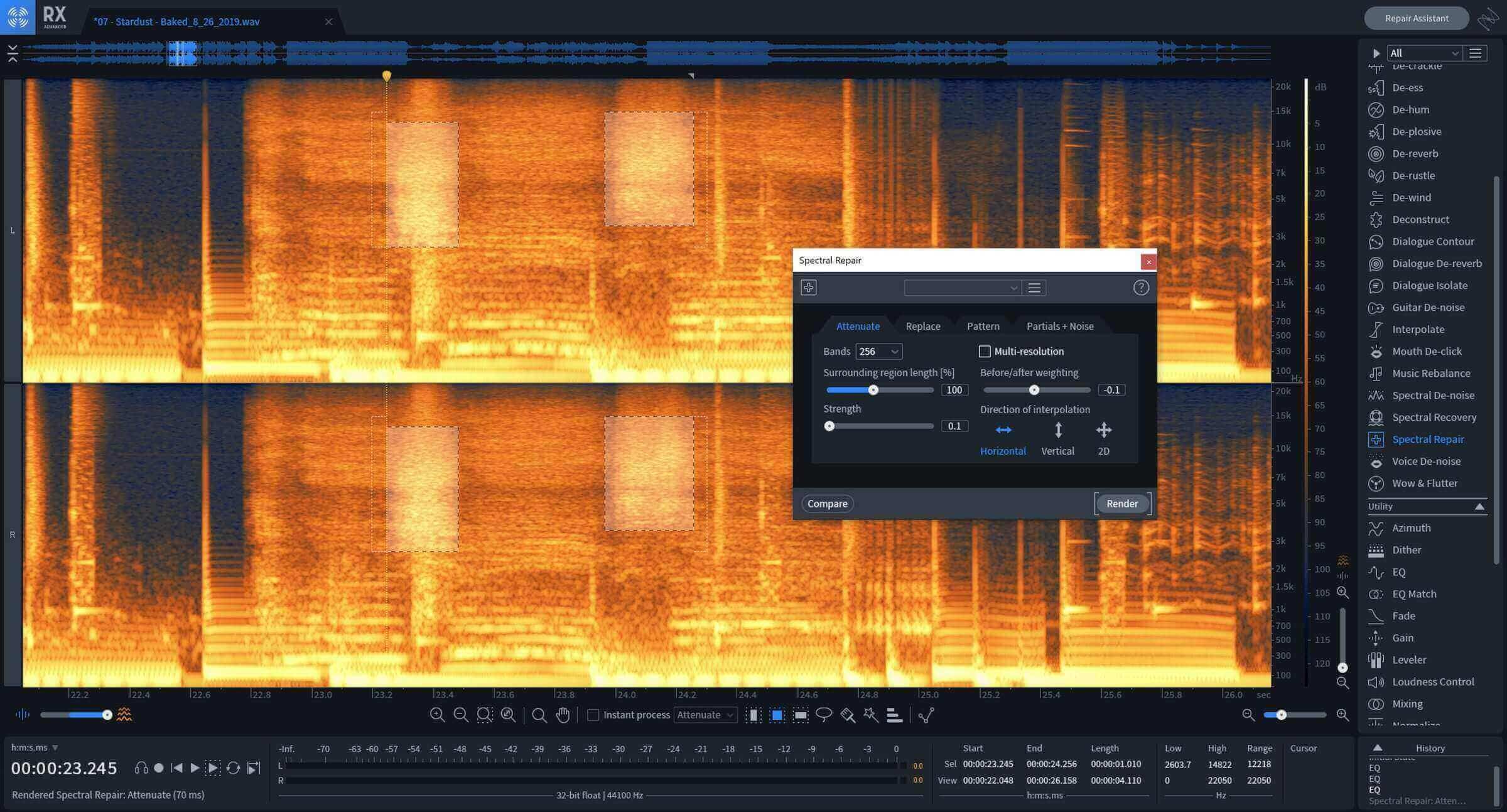 Using iZotope RX's Spectral De-ess module to minimize harsh sibilance on a master