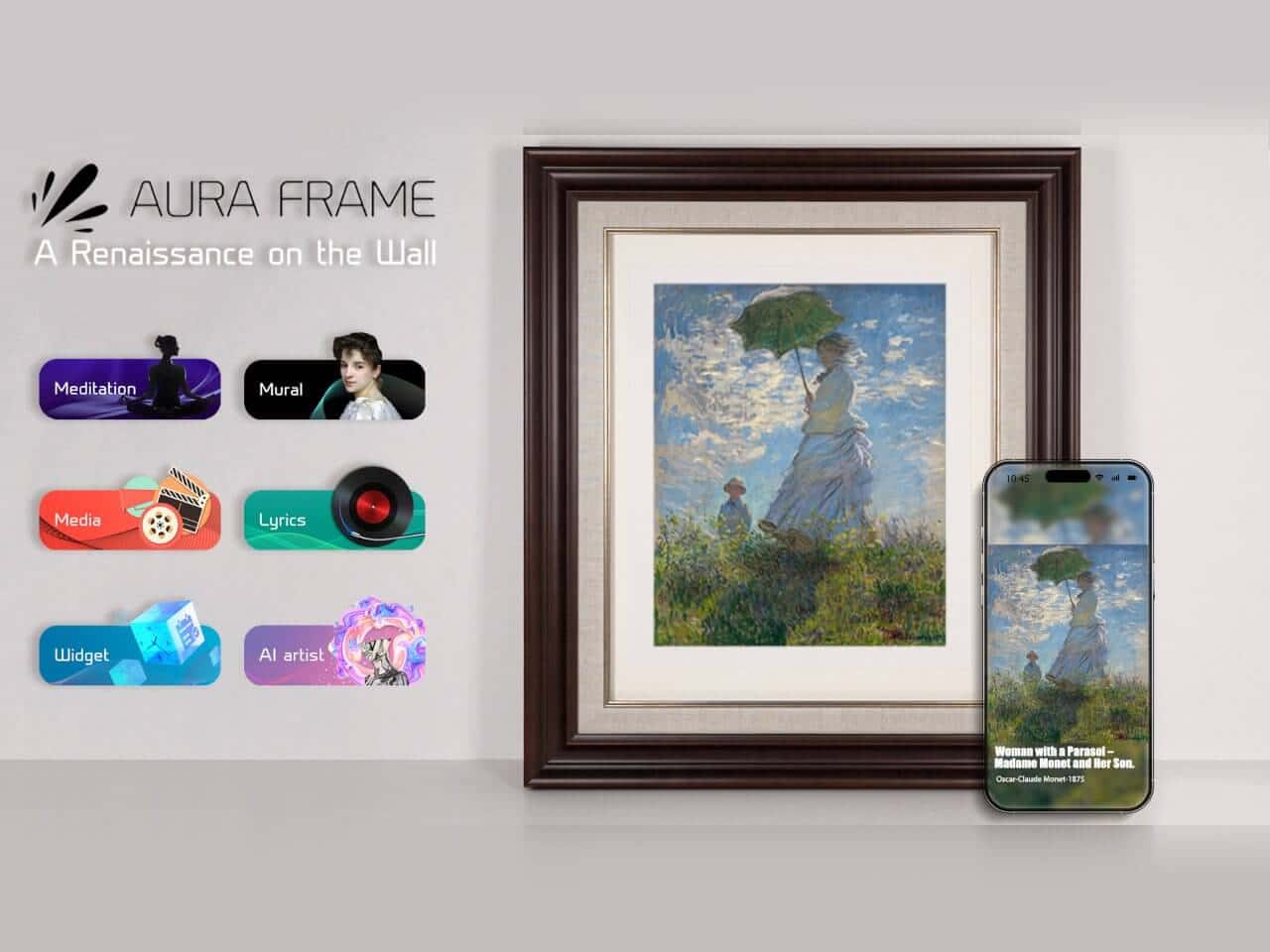 AuraFrame displaying classic paintings