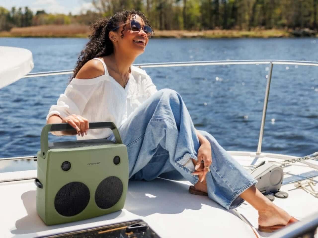 Top and control details on the Andover FreePlay speaker
