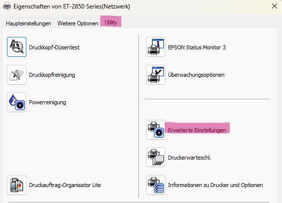 Transparentpapier bedrucken - erweiterte Einstellungen