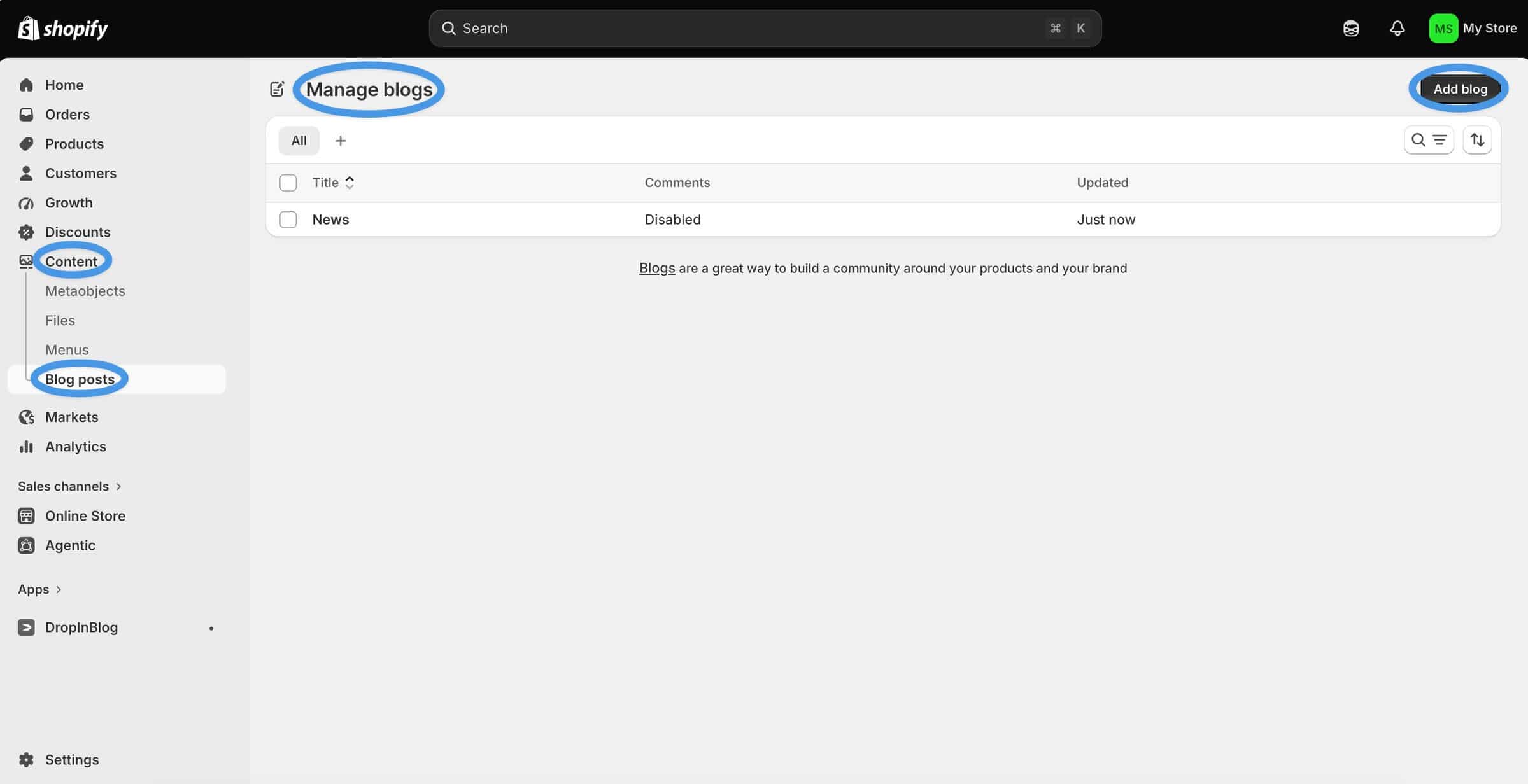 Adding a native Shopify blog to your store