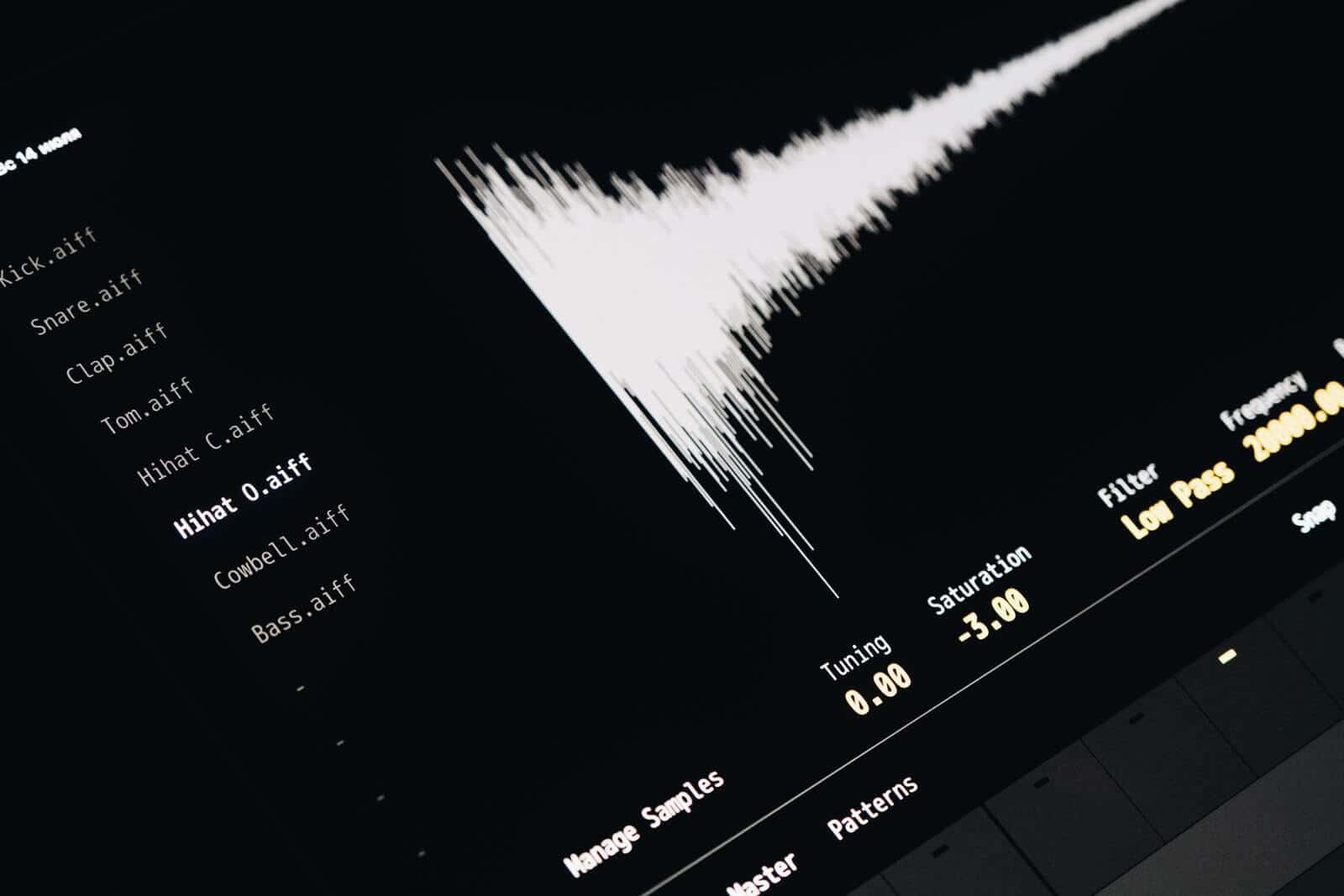Audio waveform displayed in analysis software, representing forensic audio authentication of a recording
