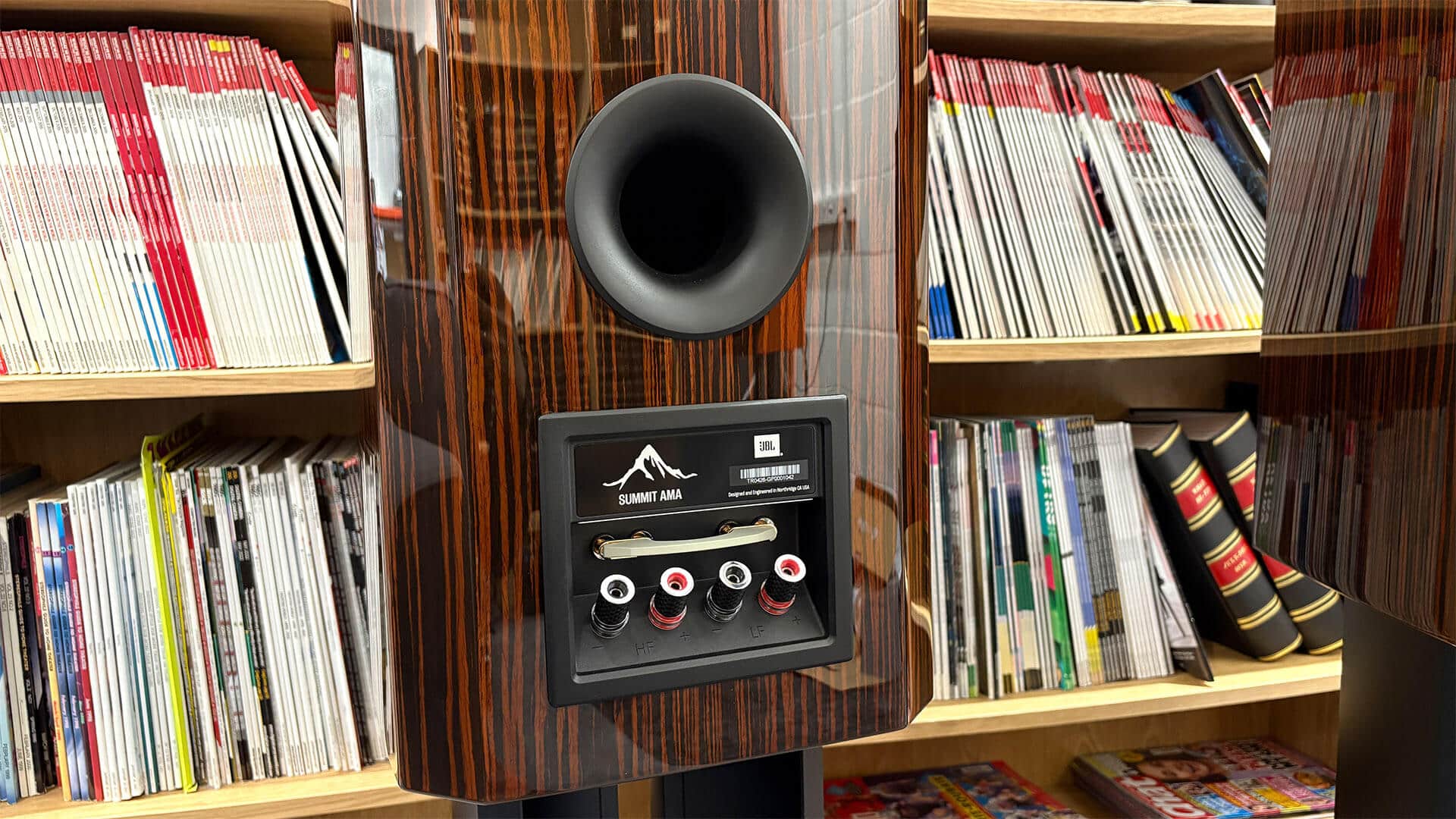 Summit Ama perfectly mounted on JBL’s premium aluminum stands