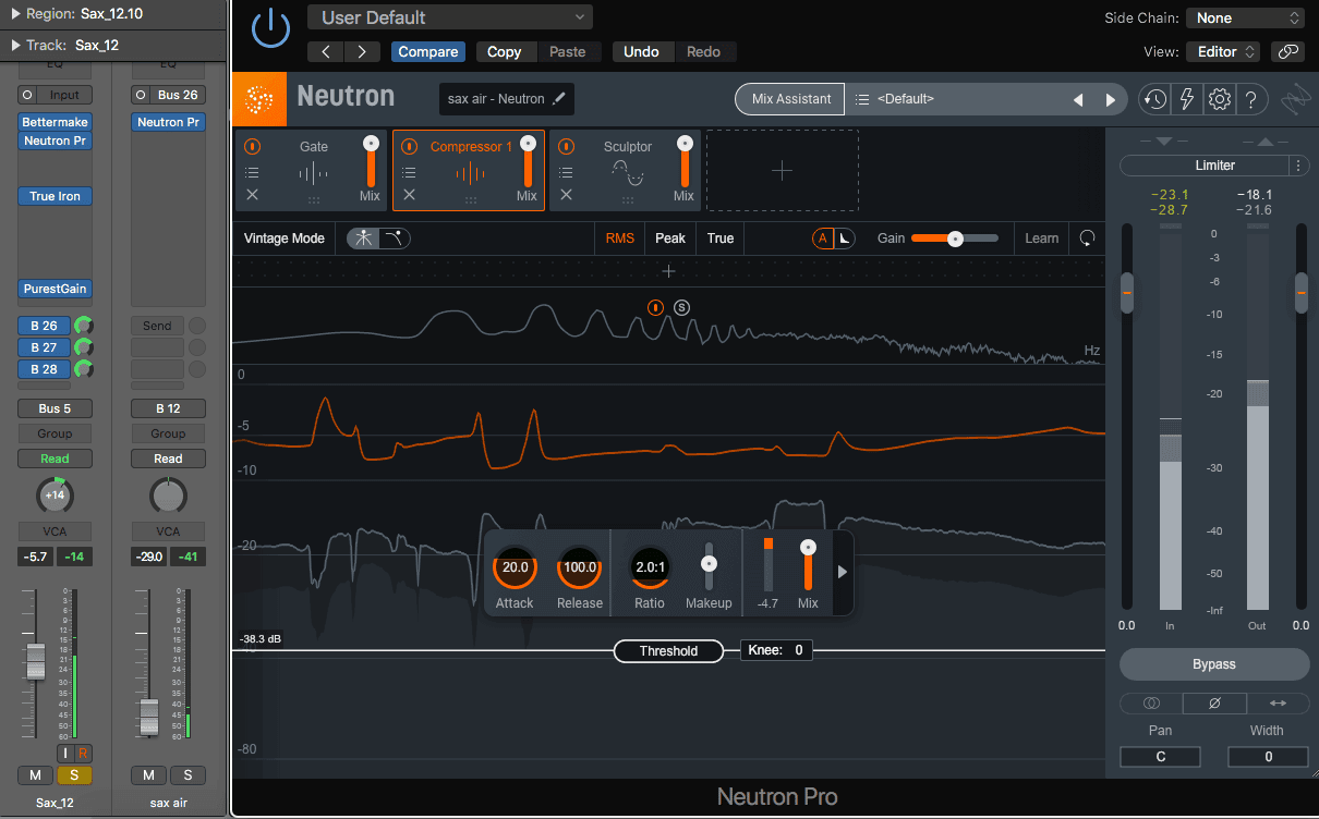 Bussing a sax for gating, compression, and sculpting in Neutron
