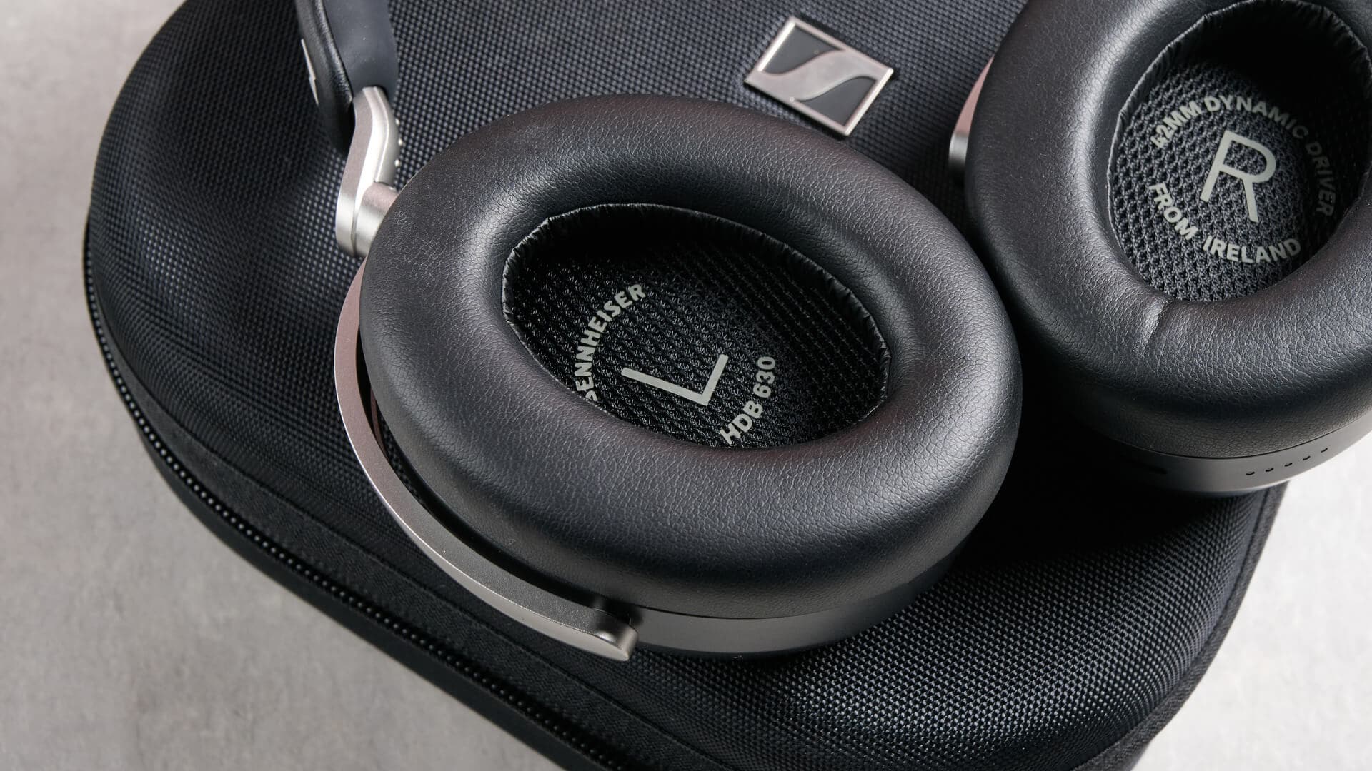 Close-up of Sennheiser HDB 630 earcups