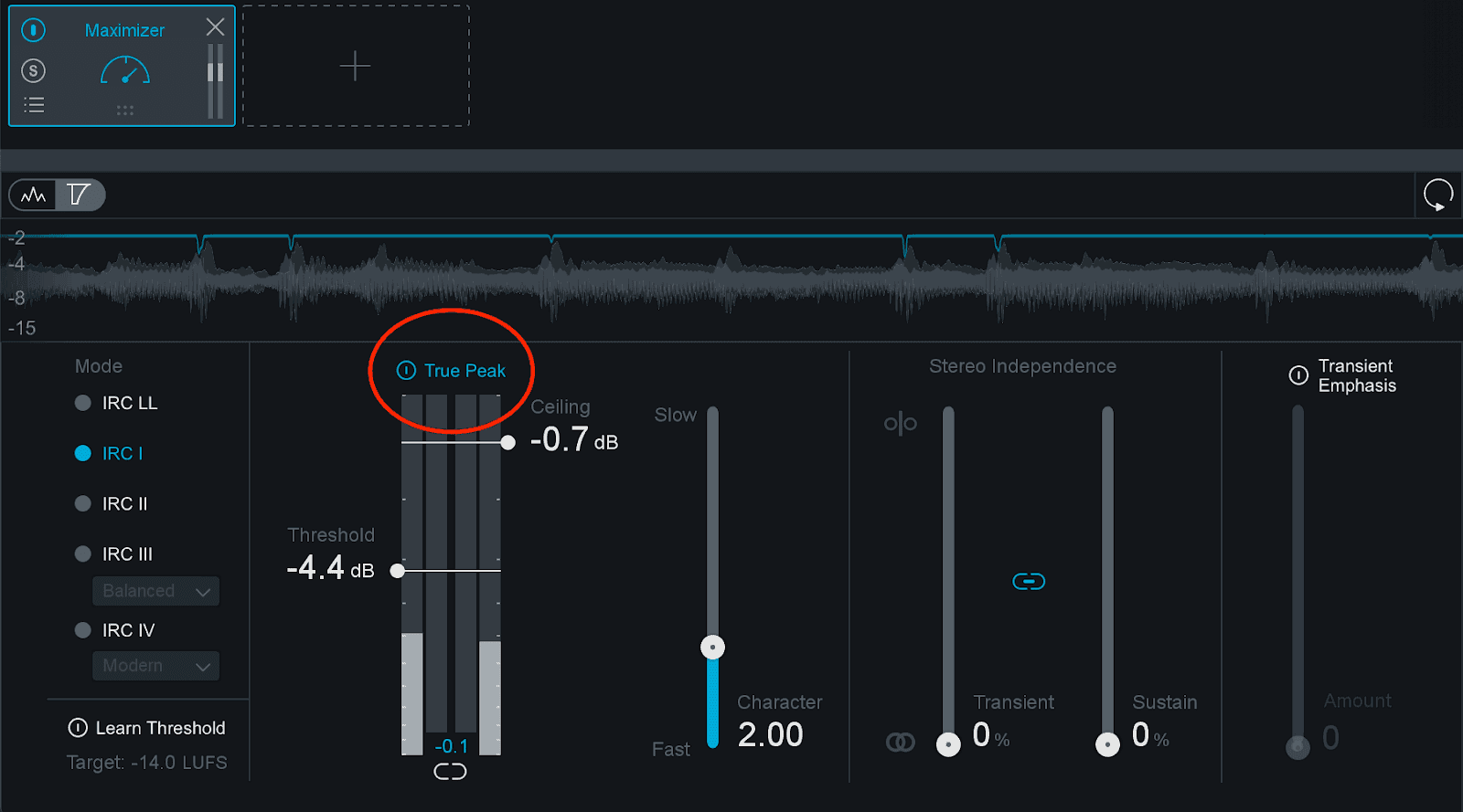 True Peak mode on the Ozone 9 Maximizer