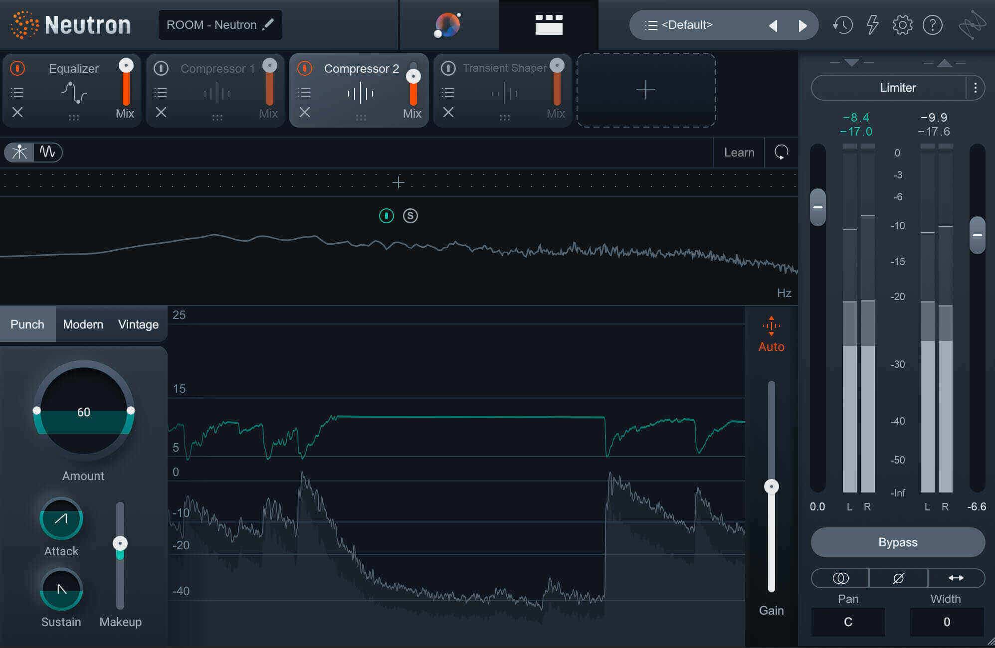 Room mic compression settings with Punch mode in Neutron