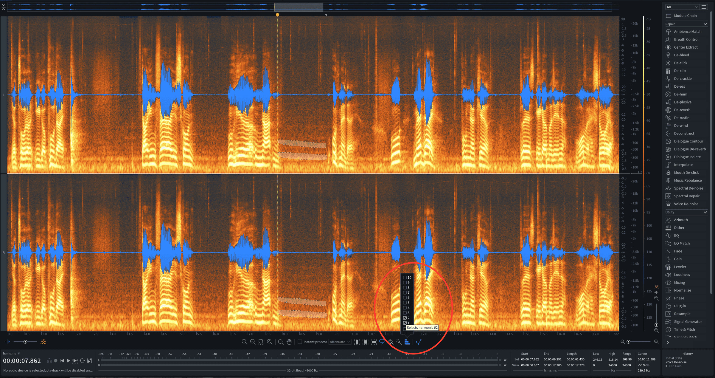 Harmonic selection in RX