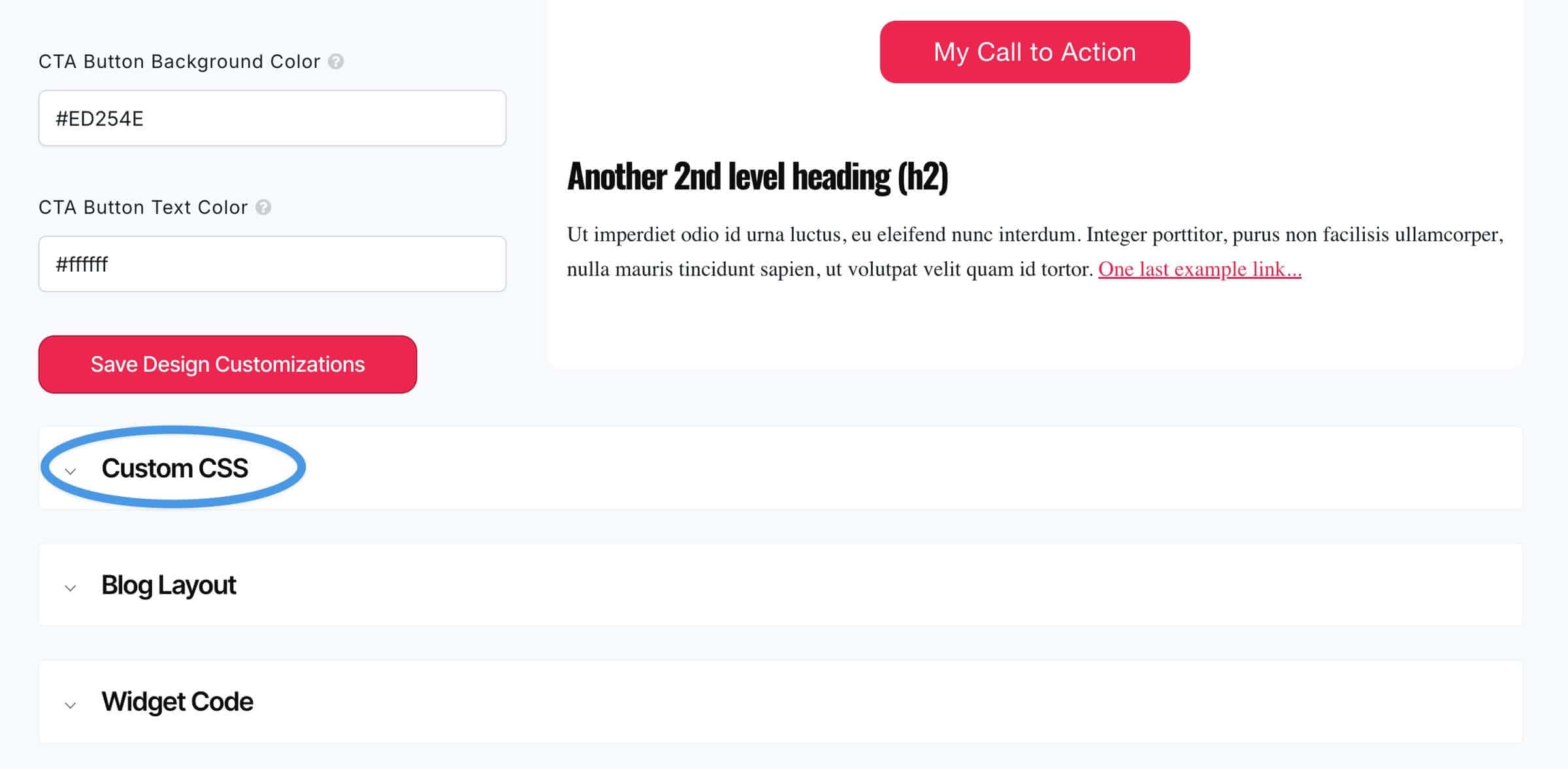 Custom CSS section in DropInBlog