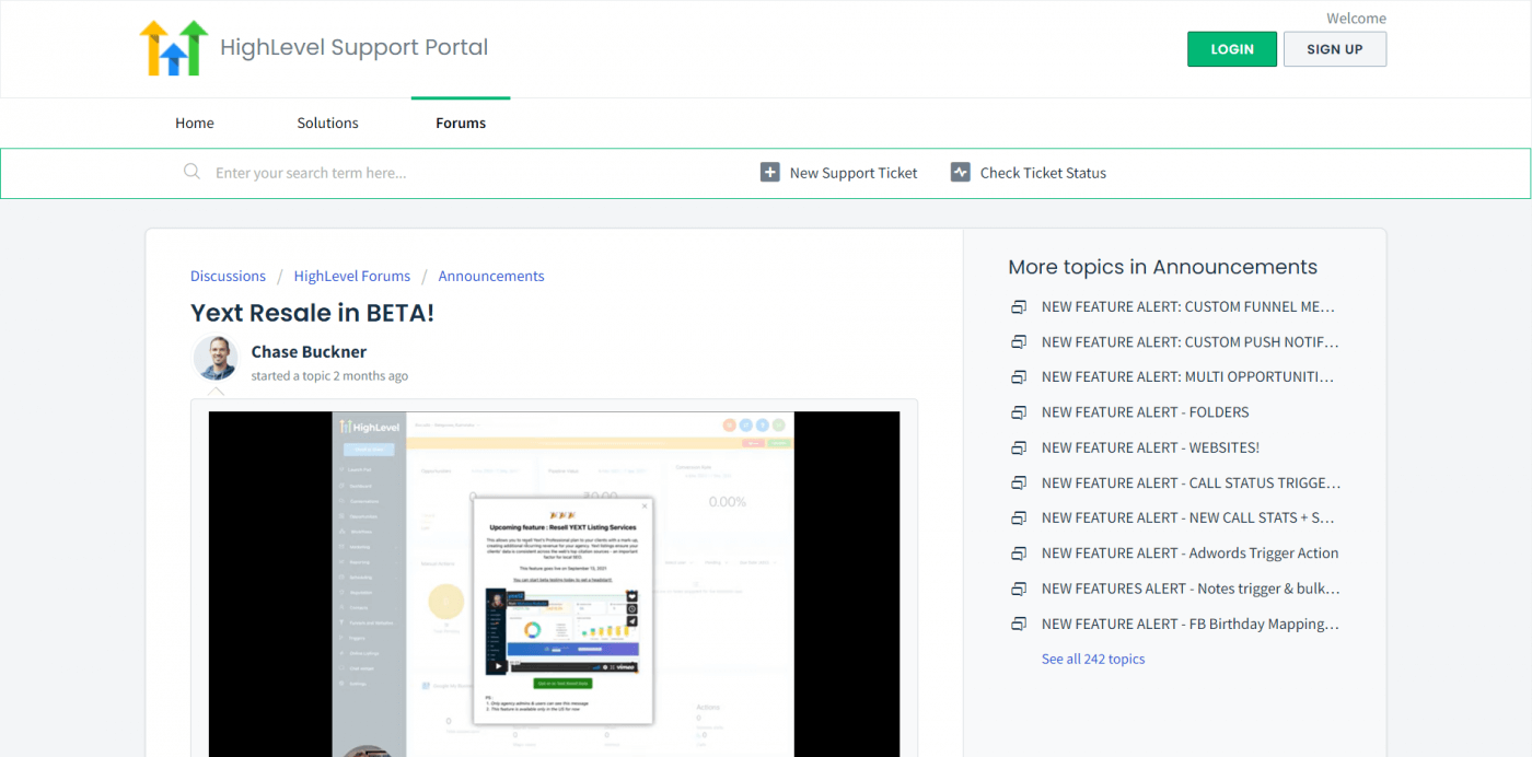 HighLevel support portal new features