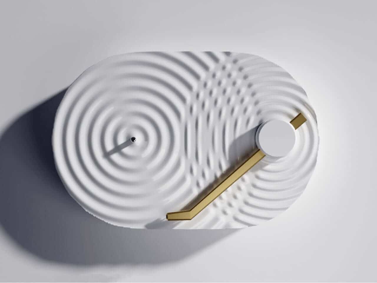Minimal vinyl player arranged with records and interior objects