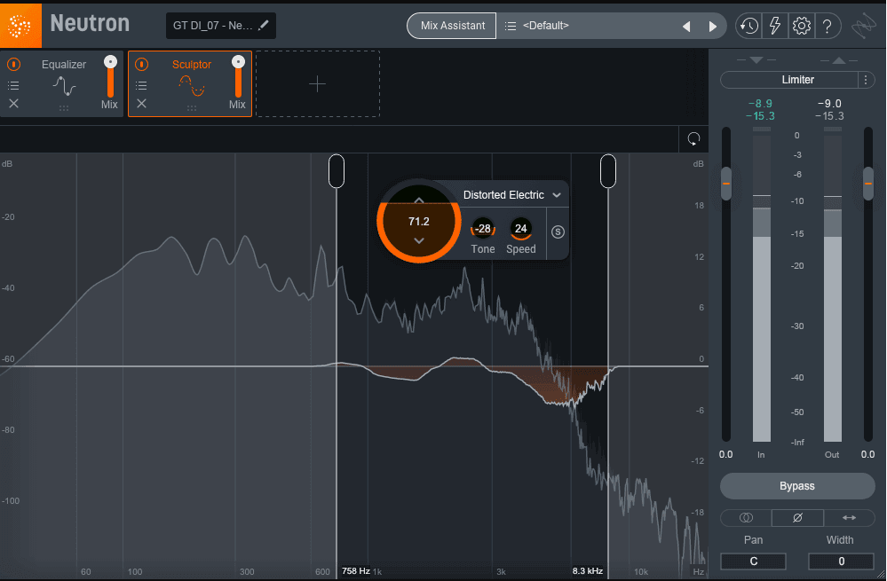 Using Neutron's Distorted Electric profile on specific parts of the spectrum can lead to a less stinging guitar sound