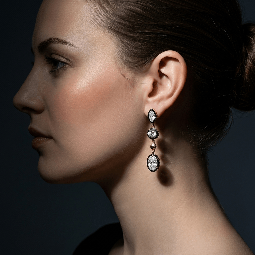 Lab Grown Diamond Marquise/Oval Encased Bezel Dangle Stud Earring 14K