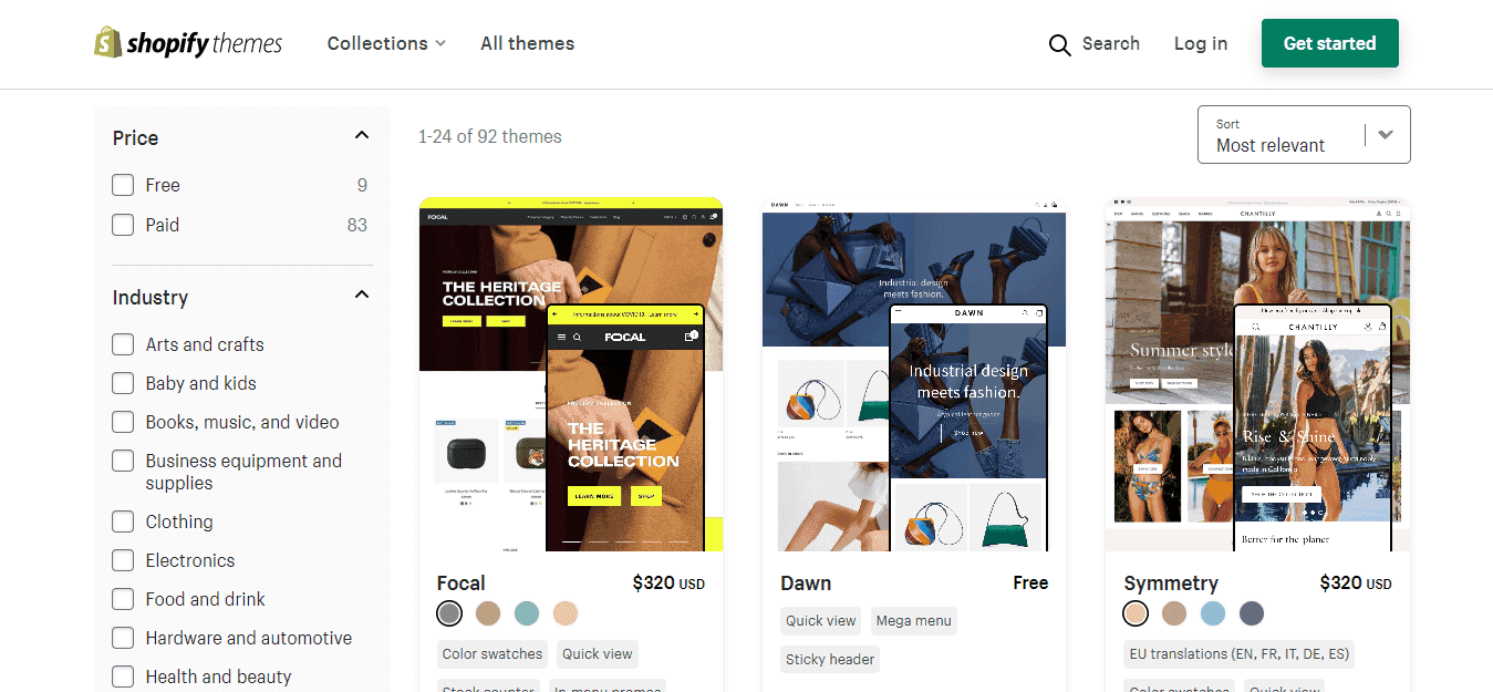 Shopify themes, theme store