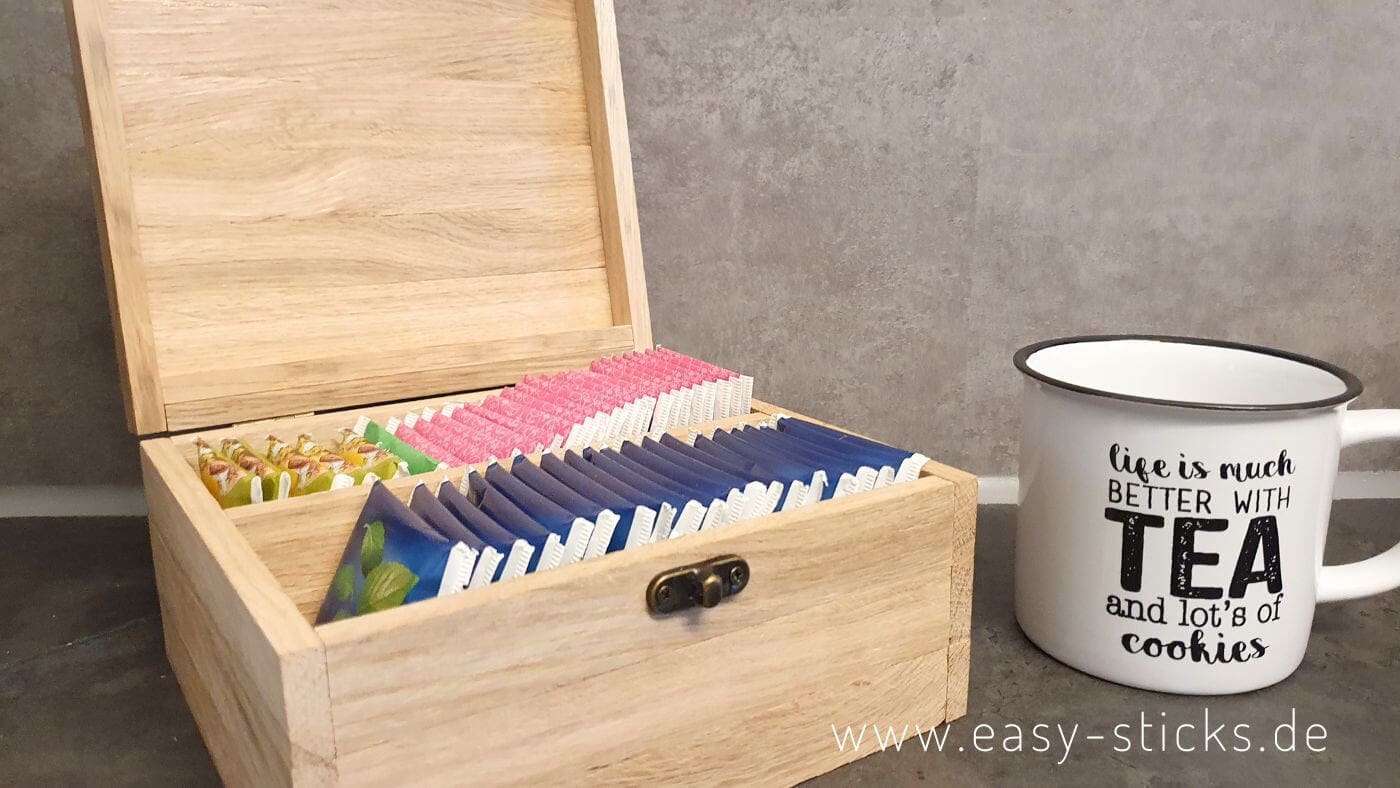 DIY Teekiste aus Easy-Sticks selber bauen – einfache Holzbox ohne Sägen (Anleitung für Anfänger)