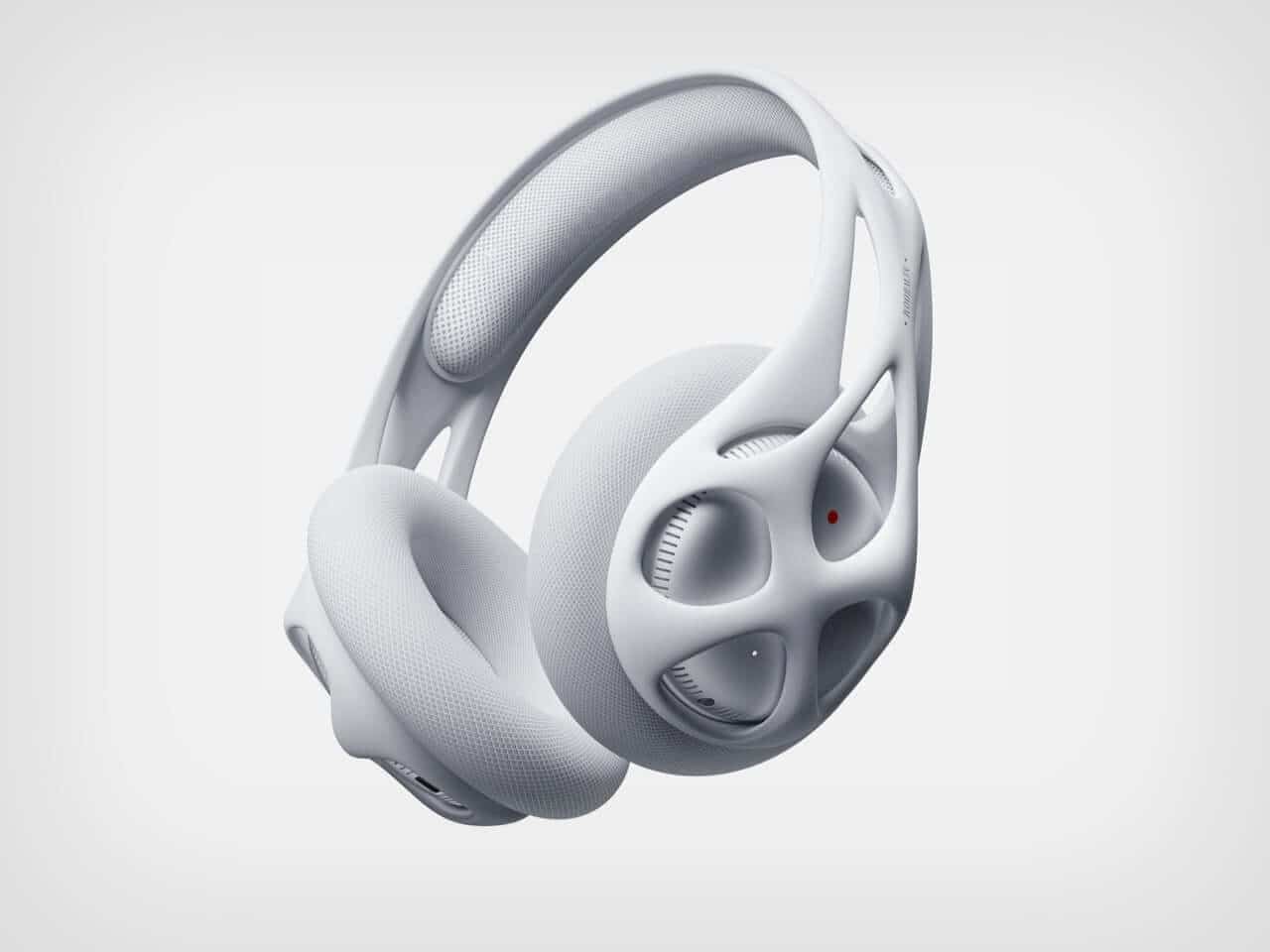 Skeletal and organic frame of the Grow headset, showcasing flowing curves and voids