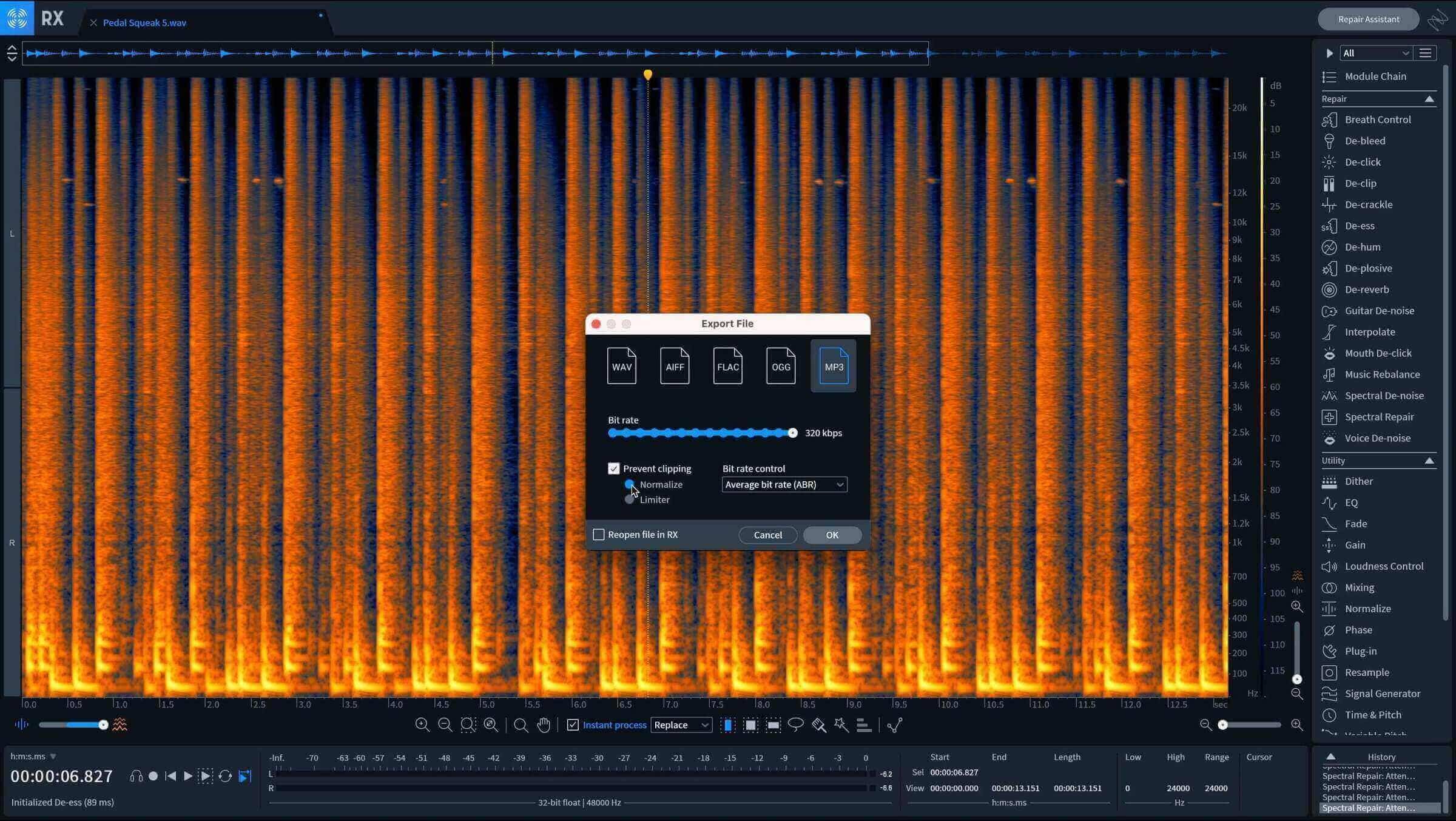 Prevent MP3 clipping with the export options in RX