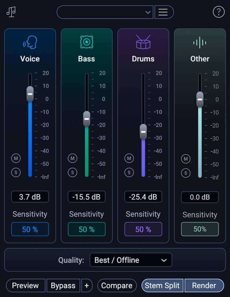 iZotope RX 12 Music Rebalance module