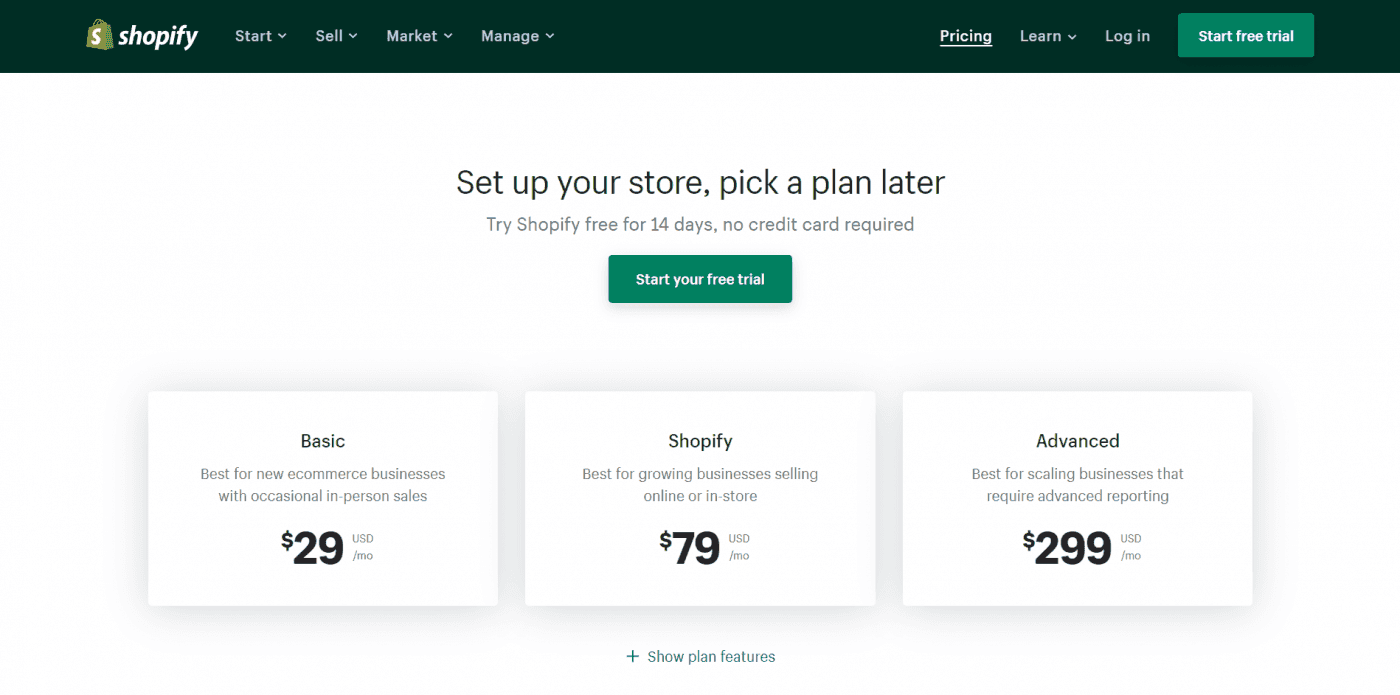 Shopify vs. Square: Shopify pricing plans