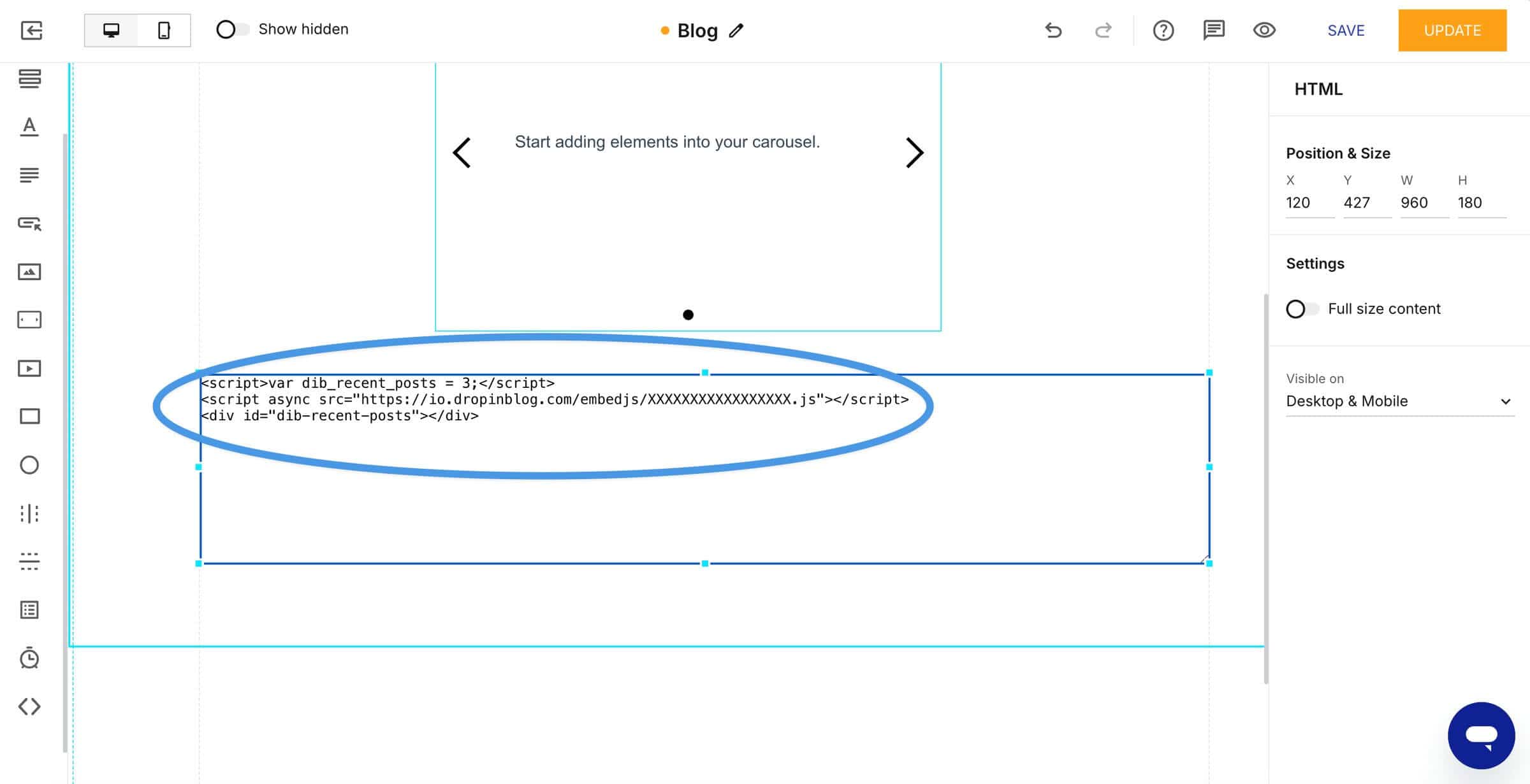 Adding Recent Posts code to Instapage