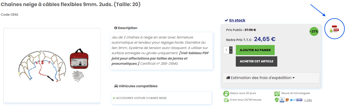 Pièce Auto Discount - guide des tailles pour choisir chaînes et chaussettes à neige